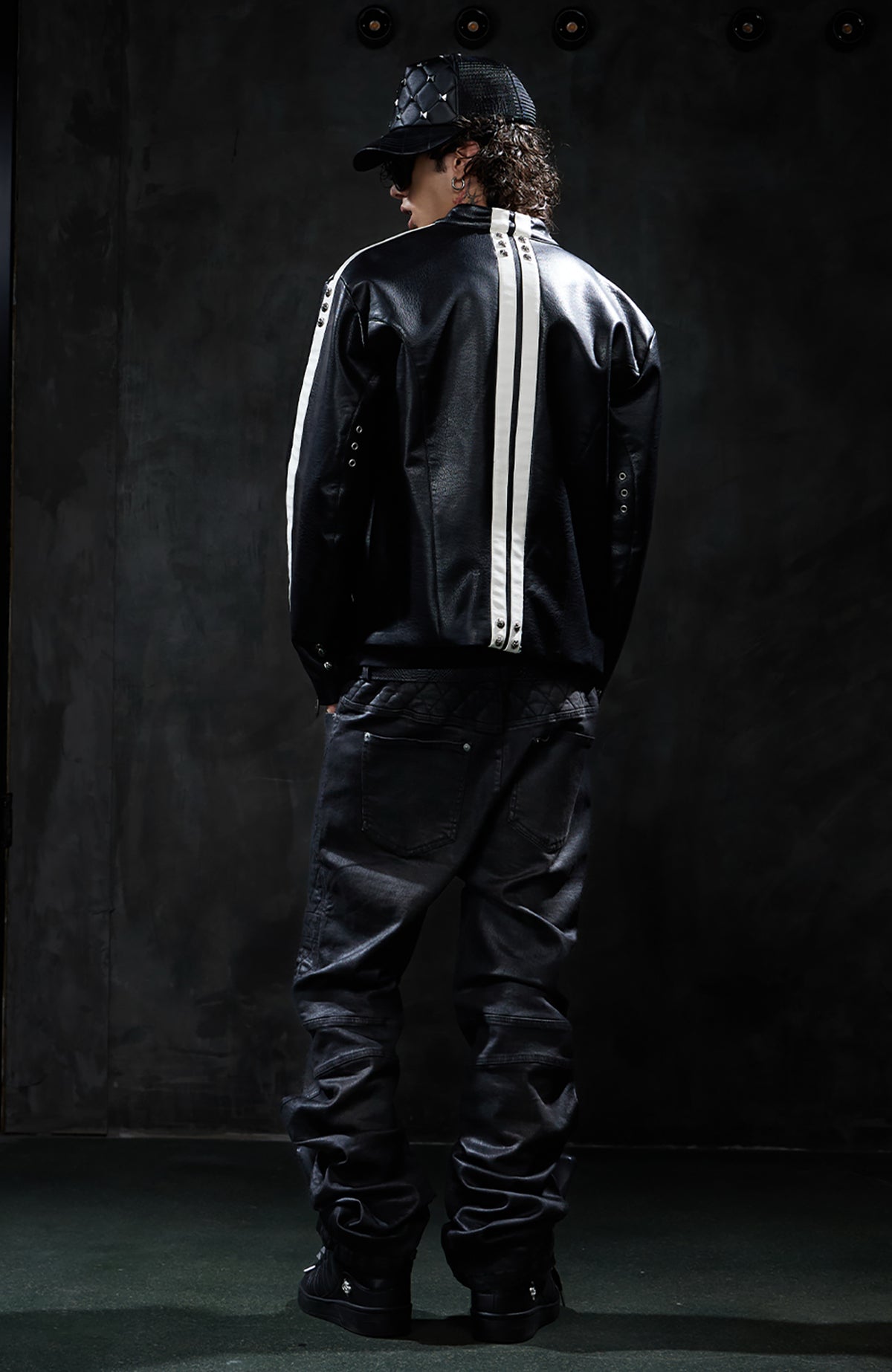 DND4DES Retro Spliced Stripe Biker Jacket