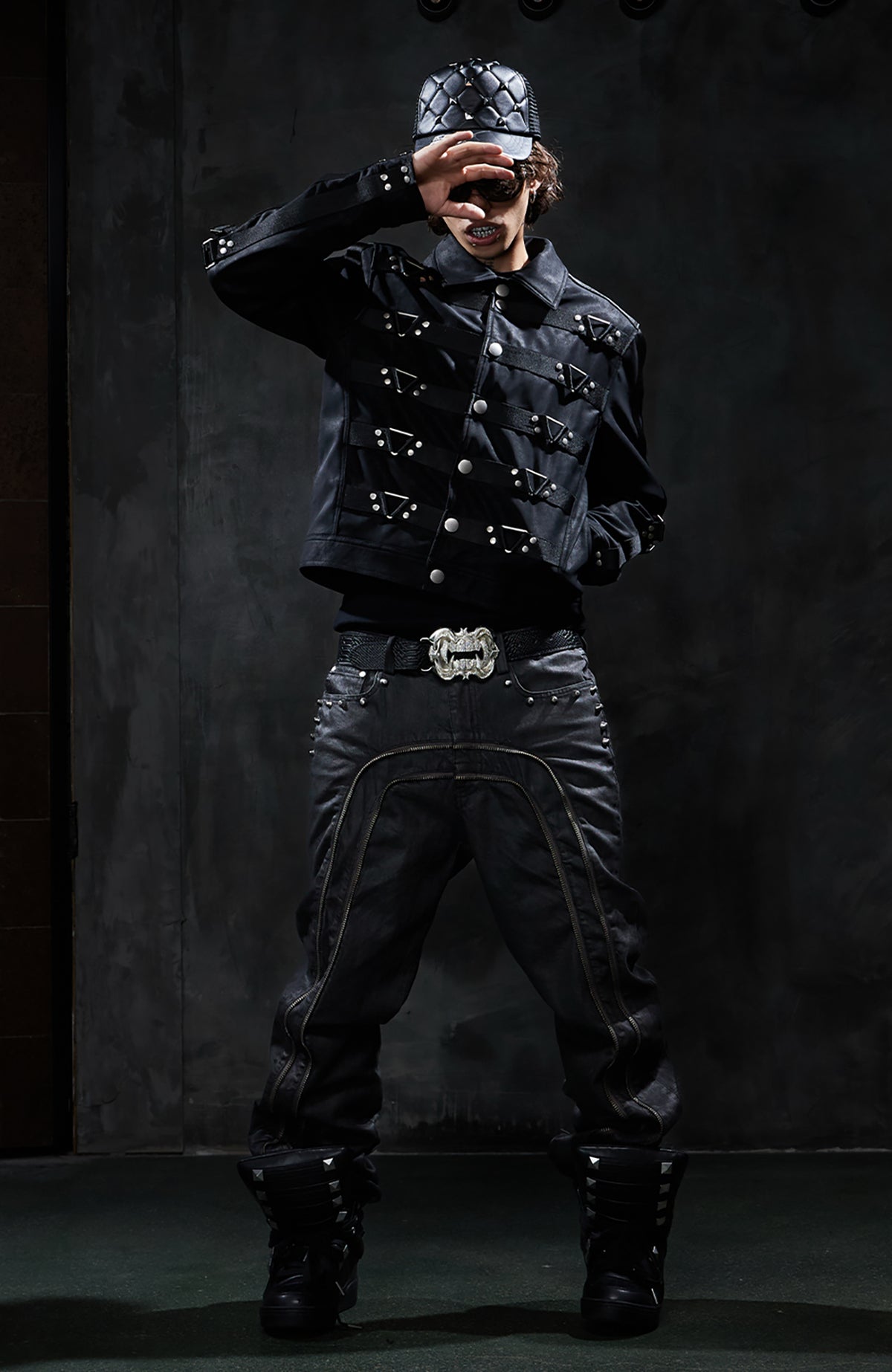 DND4DES Studded Lapel Suede Biker Jacket