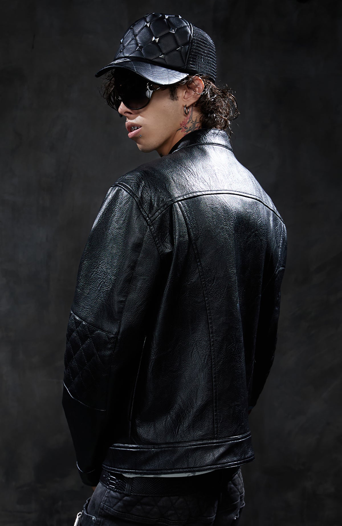 DND4DES Retro Quilted Patchwork Colorblock Biker Jacket
