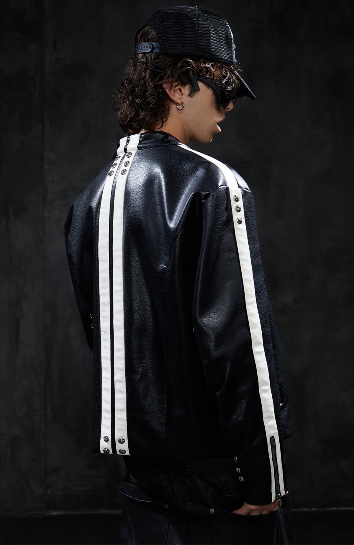 DND4DES Retro Spliced Stripe Biker Jacket