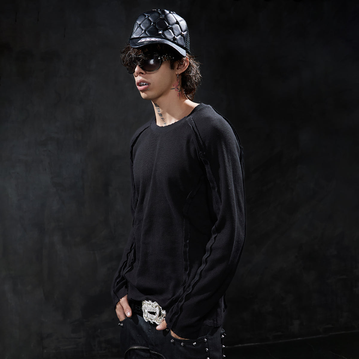 DND4DES Retro Deconstructed Waffle-Knit Long-Sleeve Tee