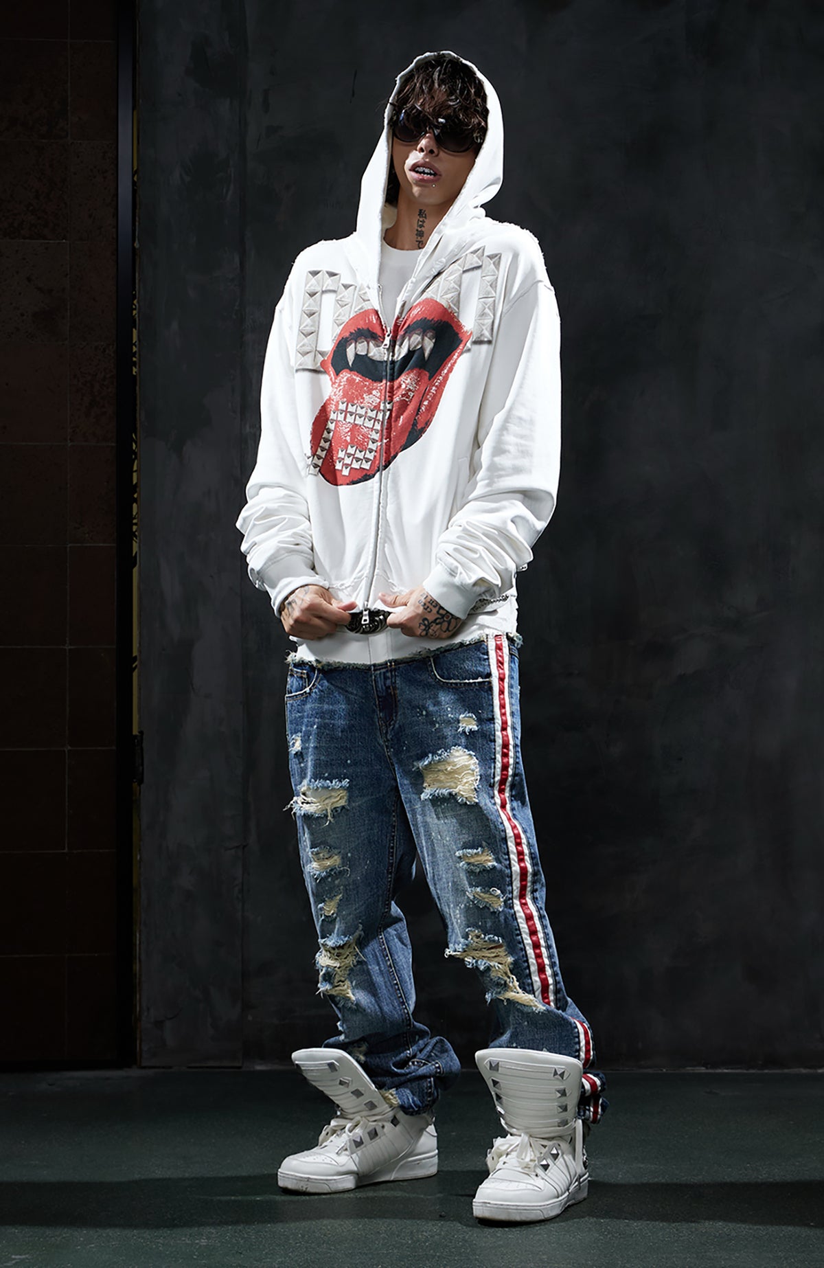 DND4DES Studded Graphic Zip-Up Hoodie