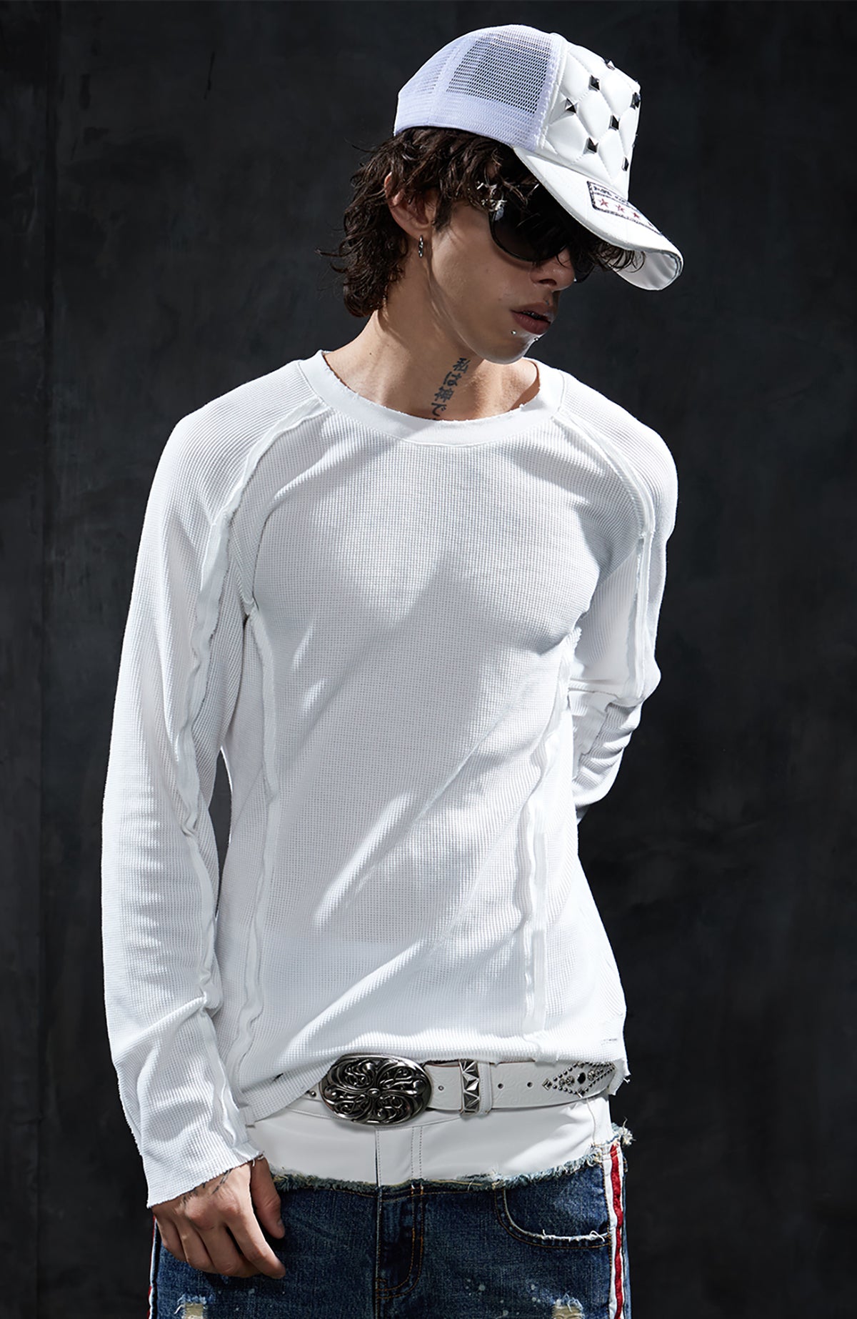 DND4DES Retro Deconstructed Waffle-Knit Long-Sleeve Tee