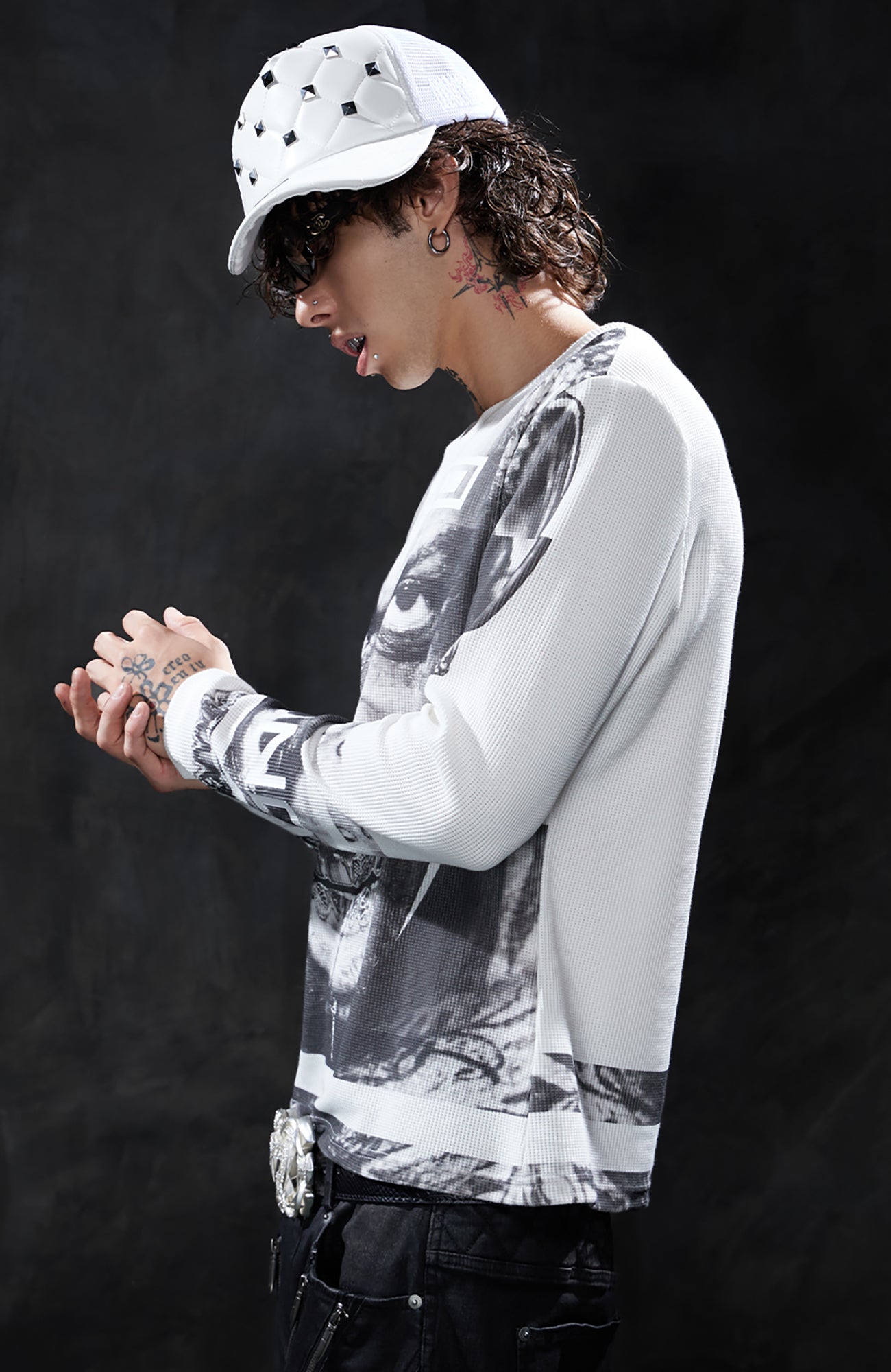 DND4DES Graphic Waffle-Knit Slim Long-Sleeve Tee