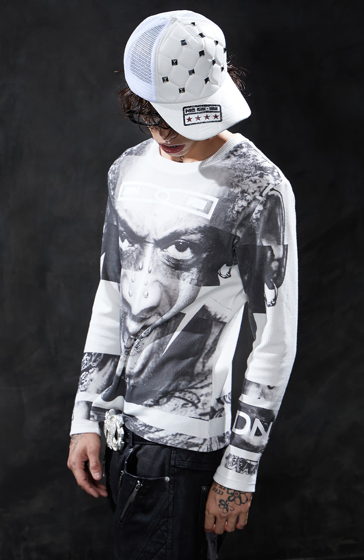 DND4DES Graphic Waffle-Knit Slim Long-Sleeve Tee