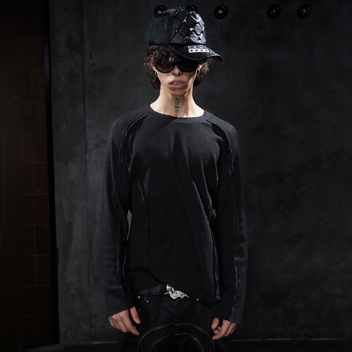 DND4DES Retro Deconstructed Waffle-Knit Long-Sleeve Tee