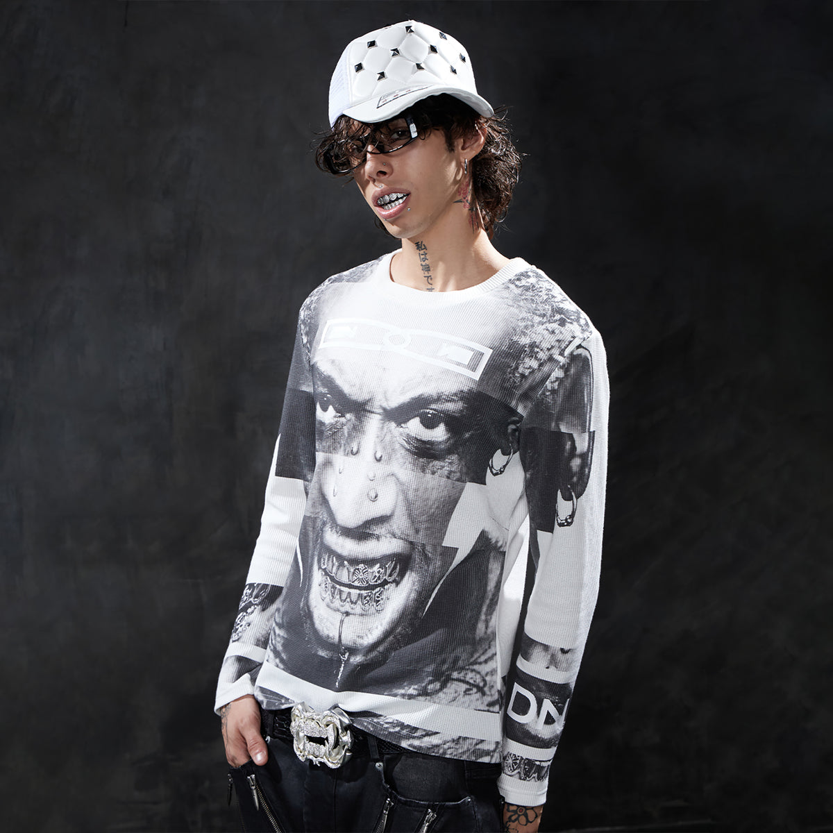 DND4DES Graphic Waffle-Knit Slim Long-Sleeve Tee