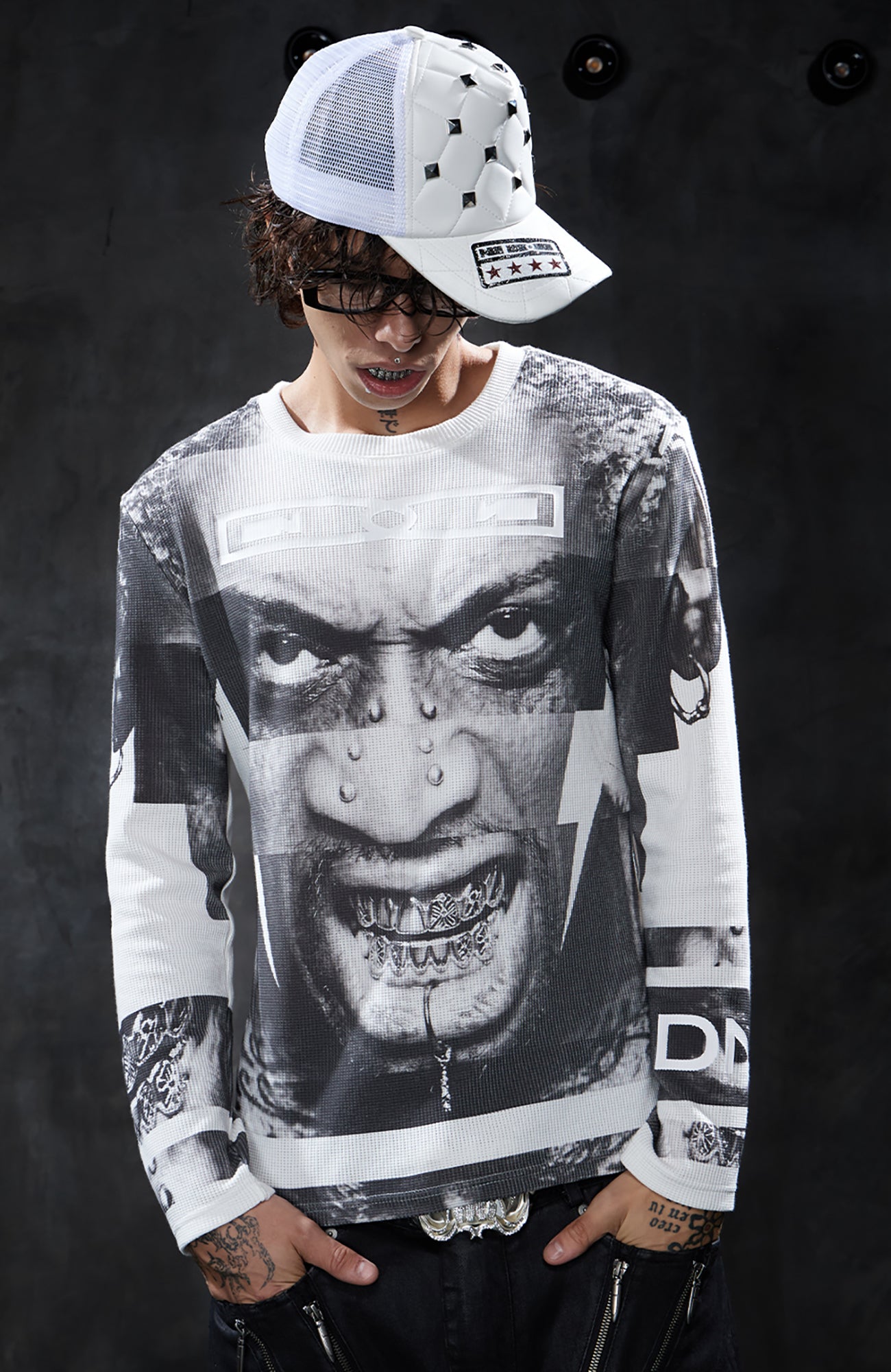 DND4DES Graphic Waffle-Knit Slim Long-Sleeve Tee
