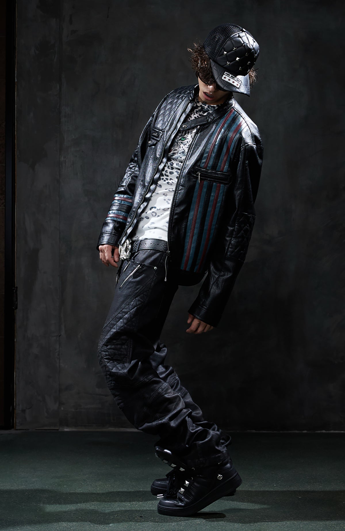 DND4DES Retro Quilted Patchwork Colorblock Biker Jacket