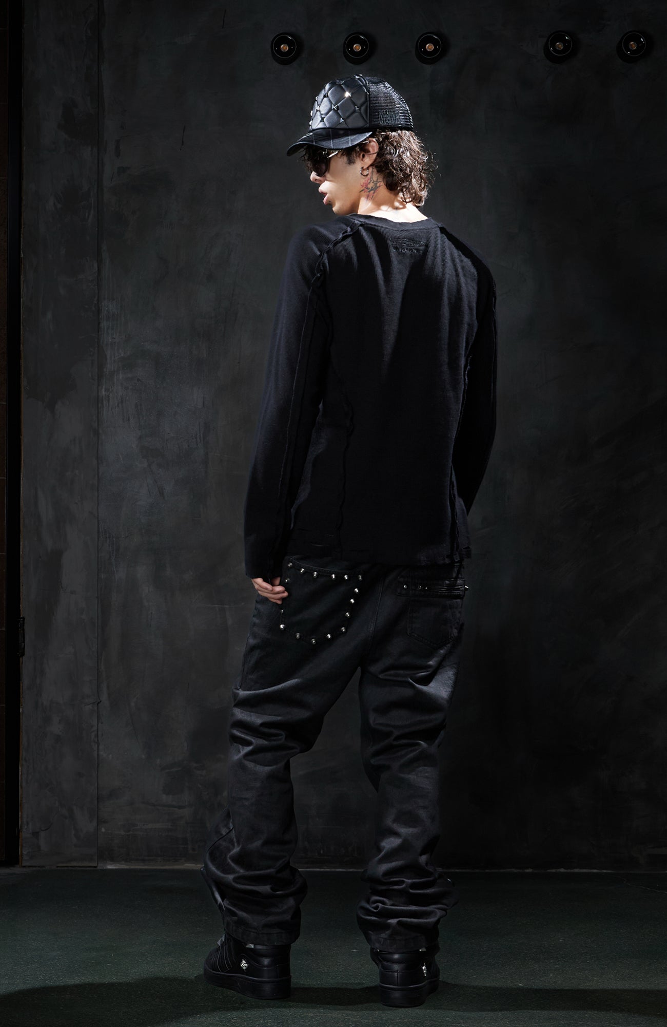 DND4DES Retro Deconstructed Waffle-Knit Long-Sleeve Tee