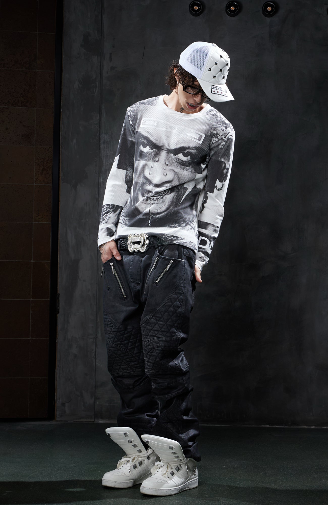 DND4DES Graphic Waffle-Knit Slim Long-Sleeve Tee