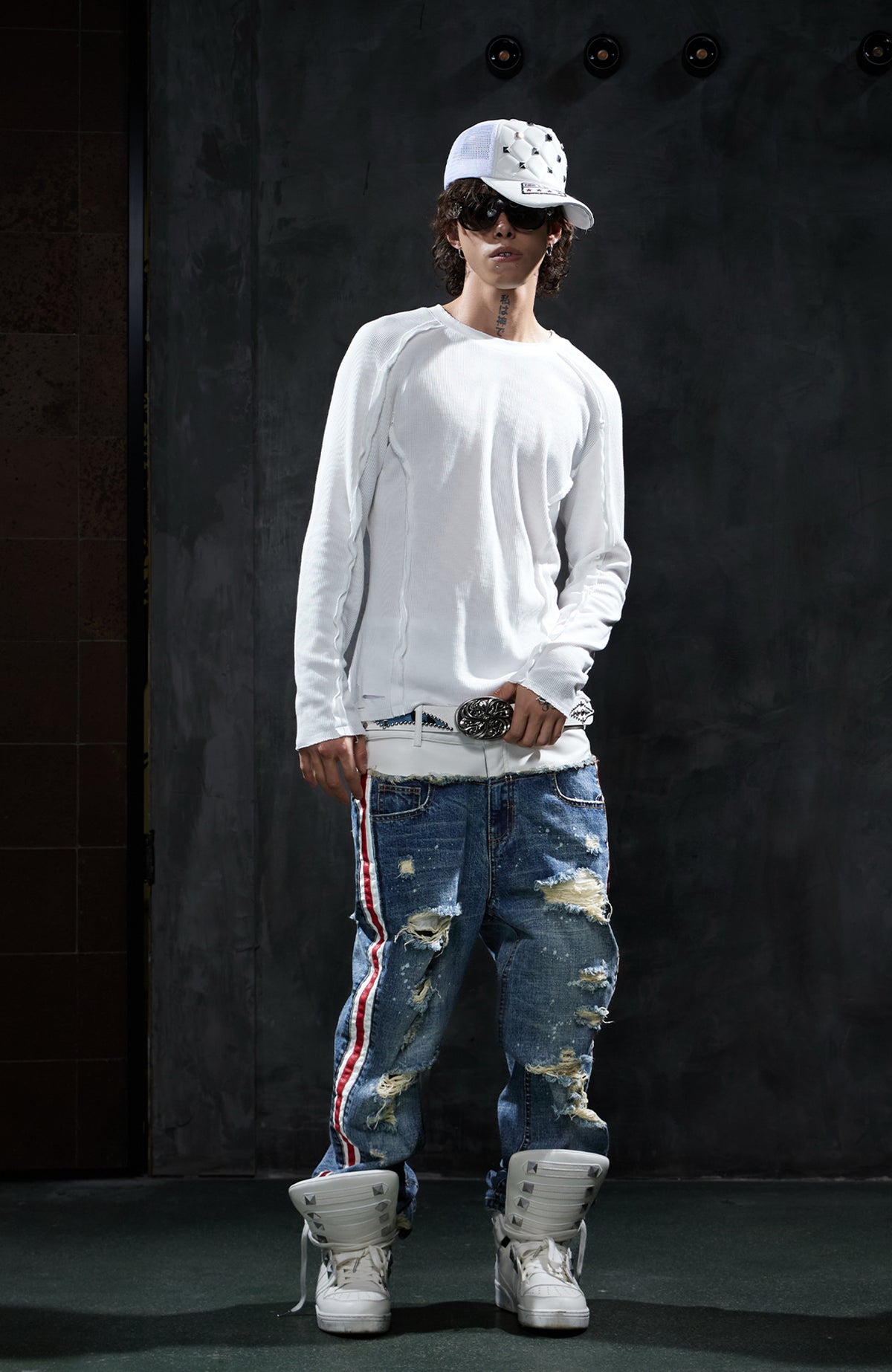 DND4DES Retro Deconstructed Waffle-Knit Long-Sleeve Tee