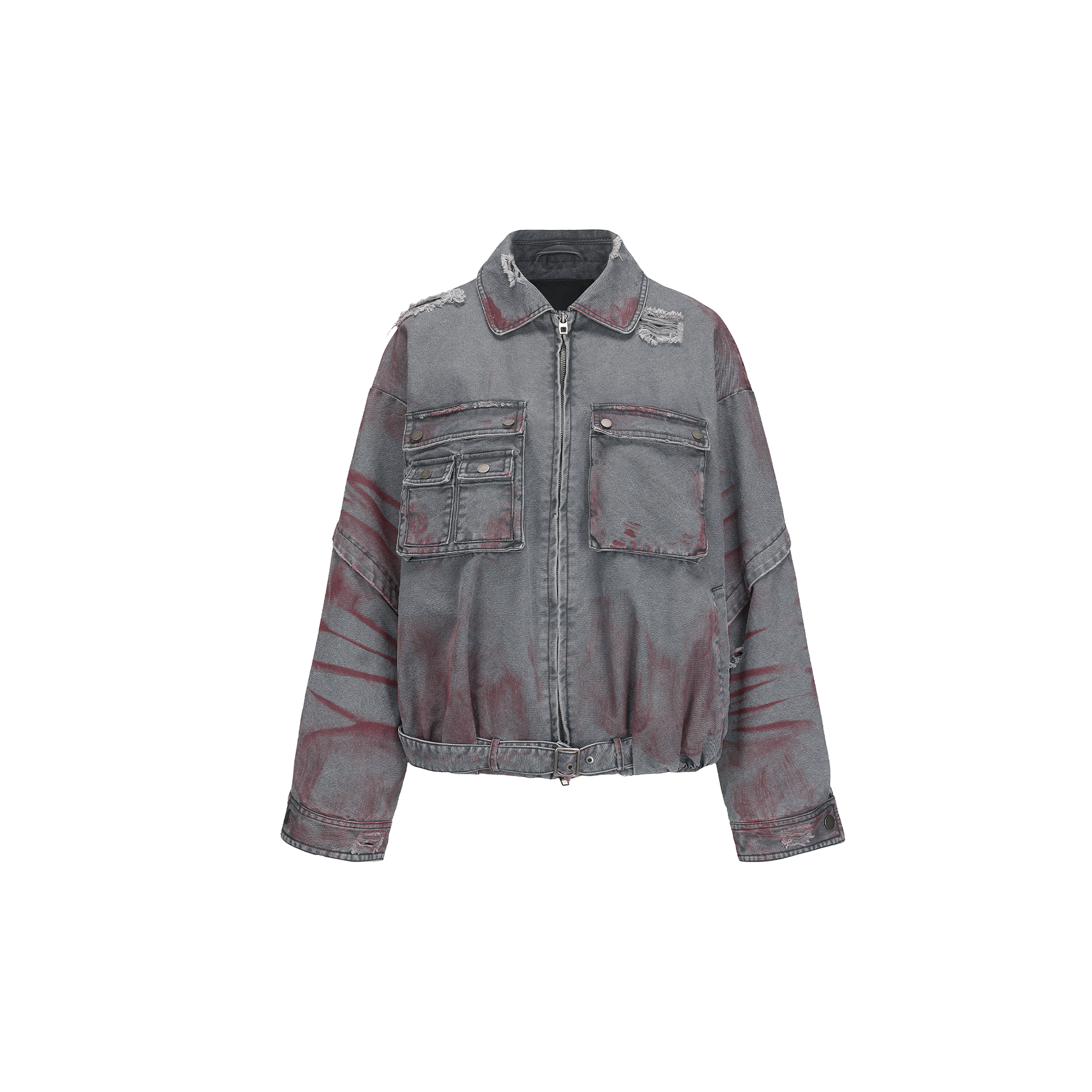 VANN VALRENCE Washed Distressed Multi-Pocket Utility Denim Jacket