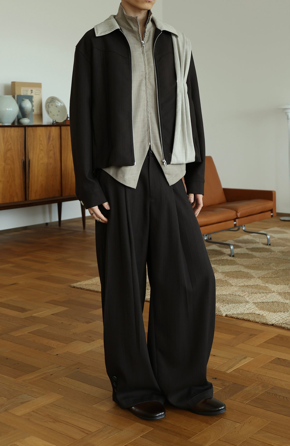 OKAYTHXBYE Deconstructed Spliced Textured Stripe Short Jacket