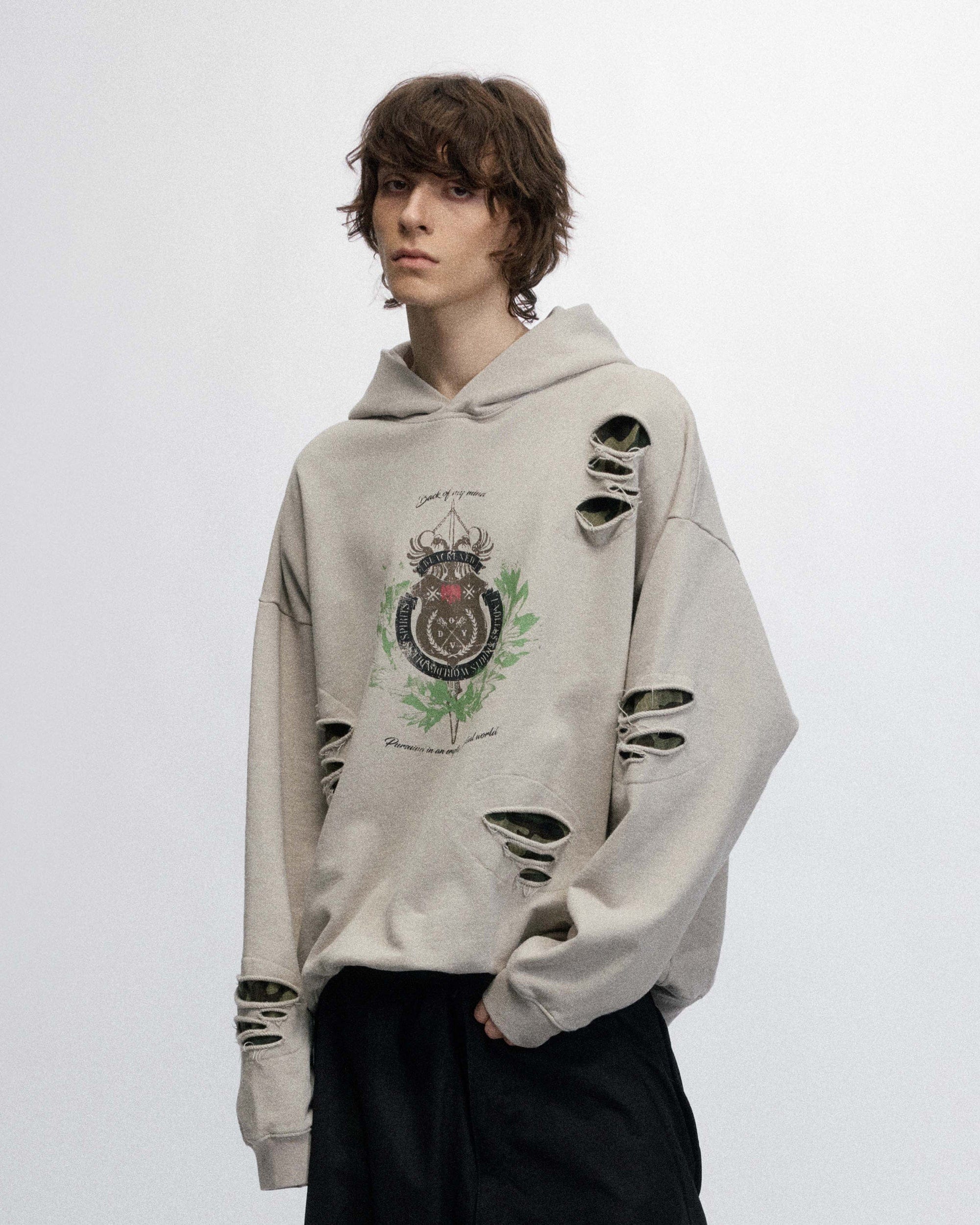 OVDY Badge Ripped Hoodie