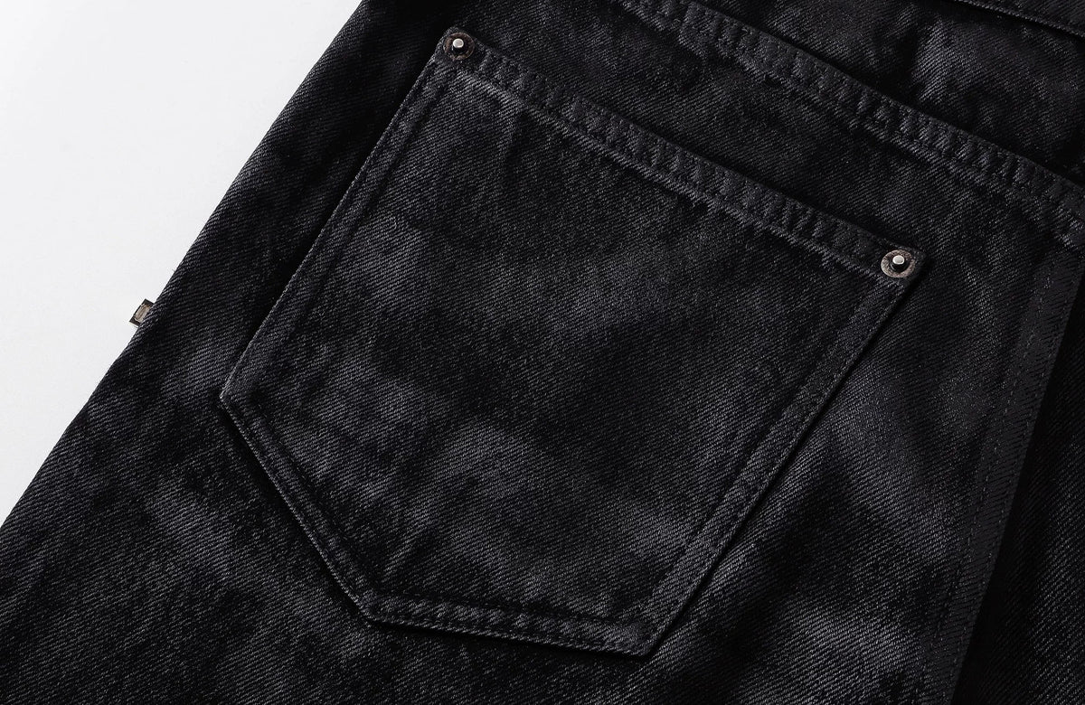 REBEL WAVE Cross Zip Wax-Coated Flared Jeans