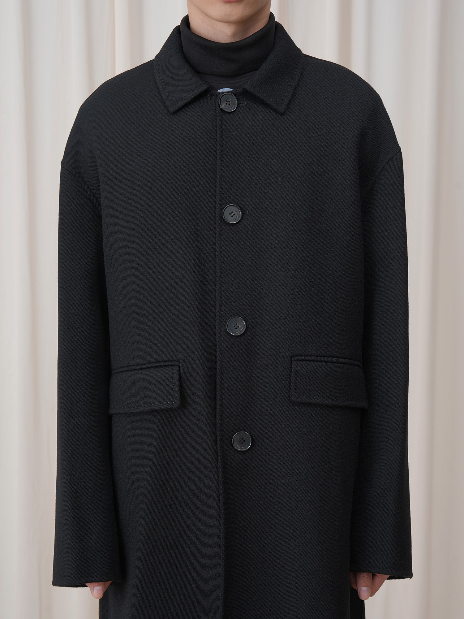 OUYANG WENJUN Minimal Wool Oversized Coat Black