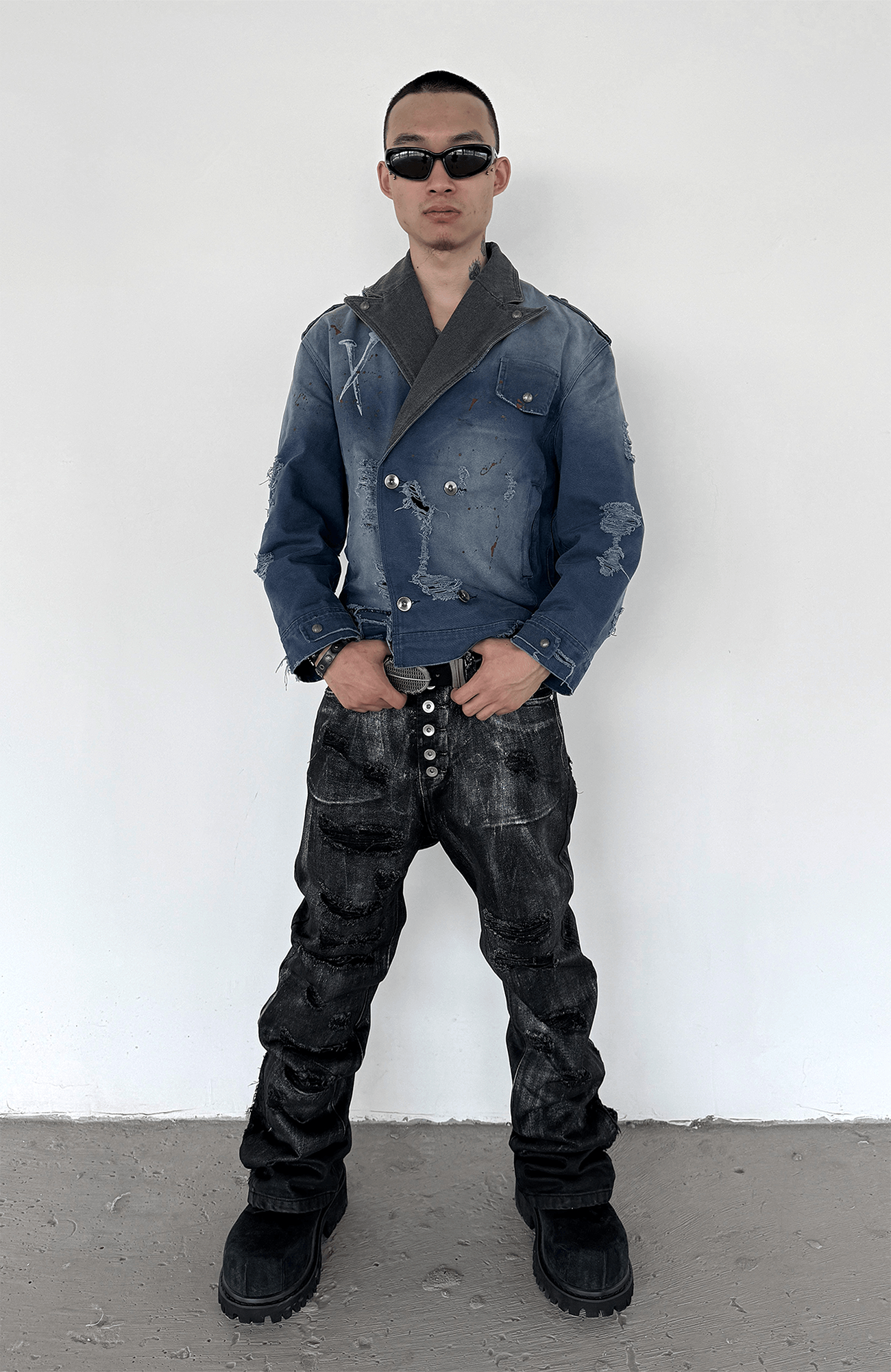 TECNINEGROUP Distressed Grunge Denim Jacket