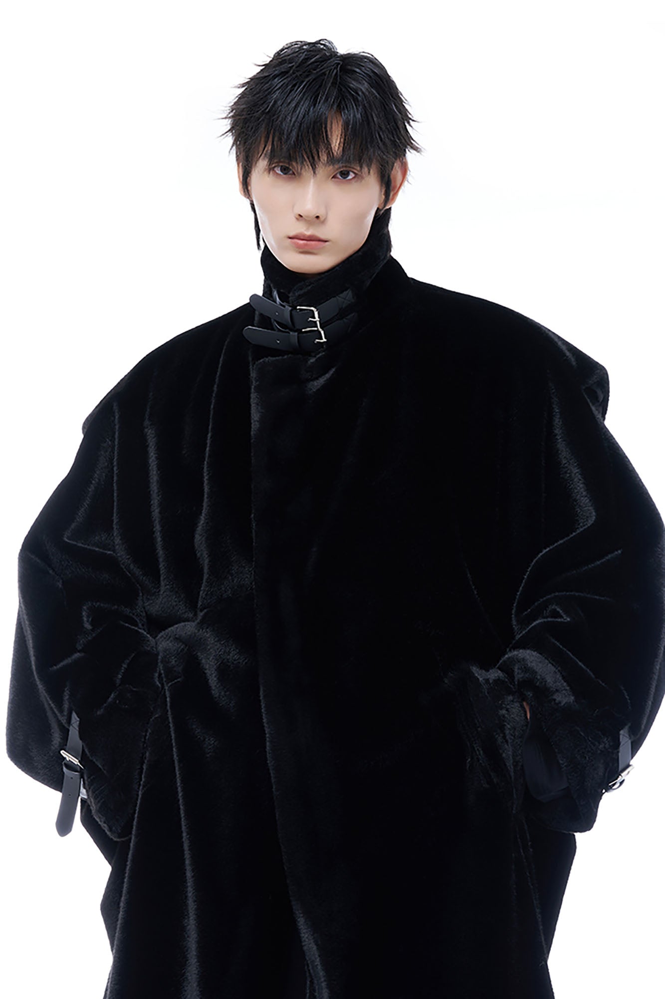 TUIMU Belted High Collar Faux Mink Overcoat, premium urban and streetwear designers apparel on PROJECTISR.com, TUIMU