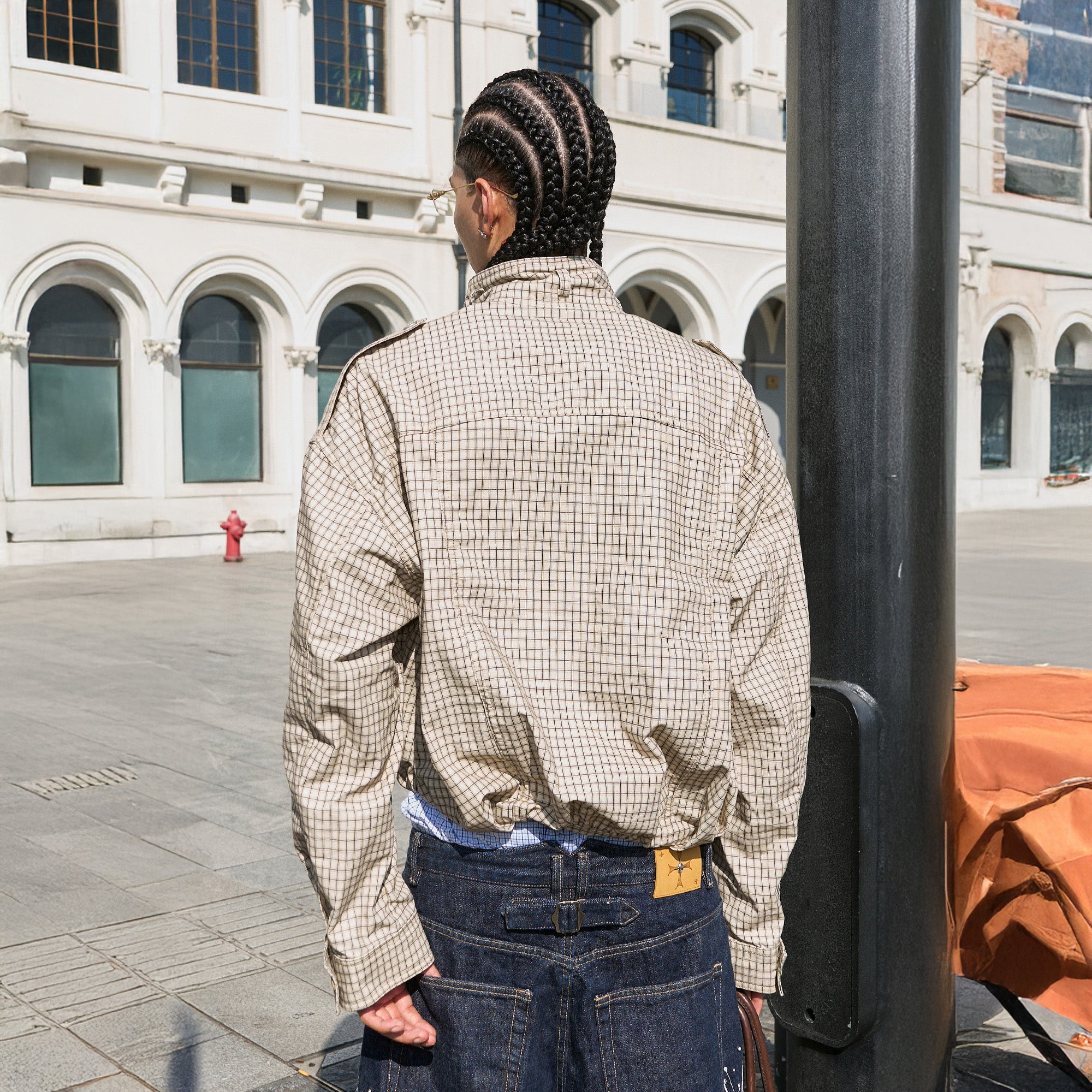 STEEPC Gingham Drawstring-Hem Boxy Jacket