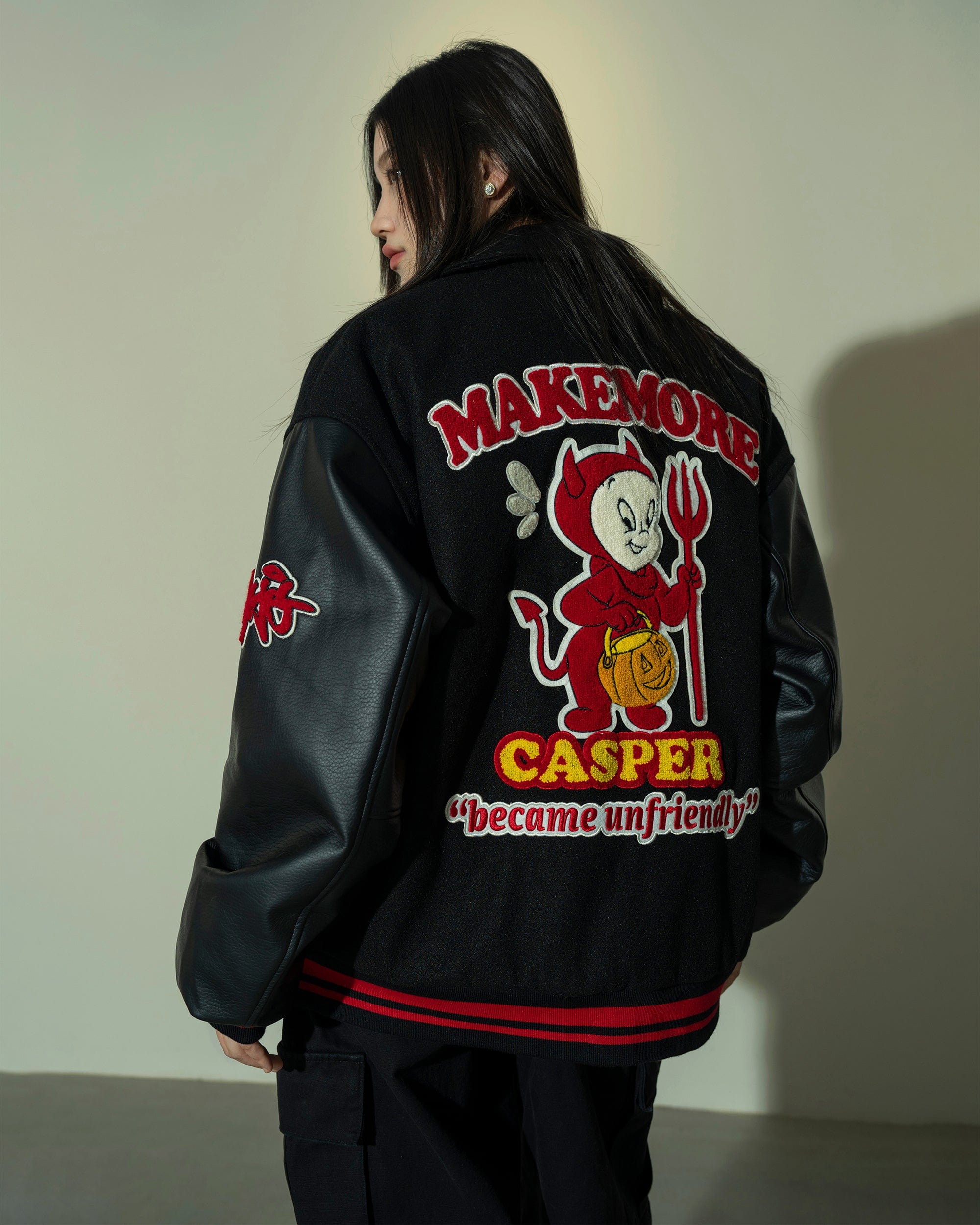 MAKEMORE Demon Patchwork Cotton-padded Baseball Jacket