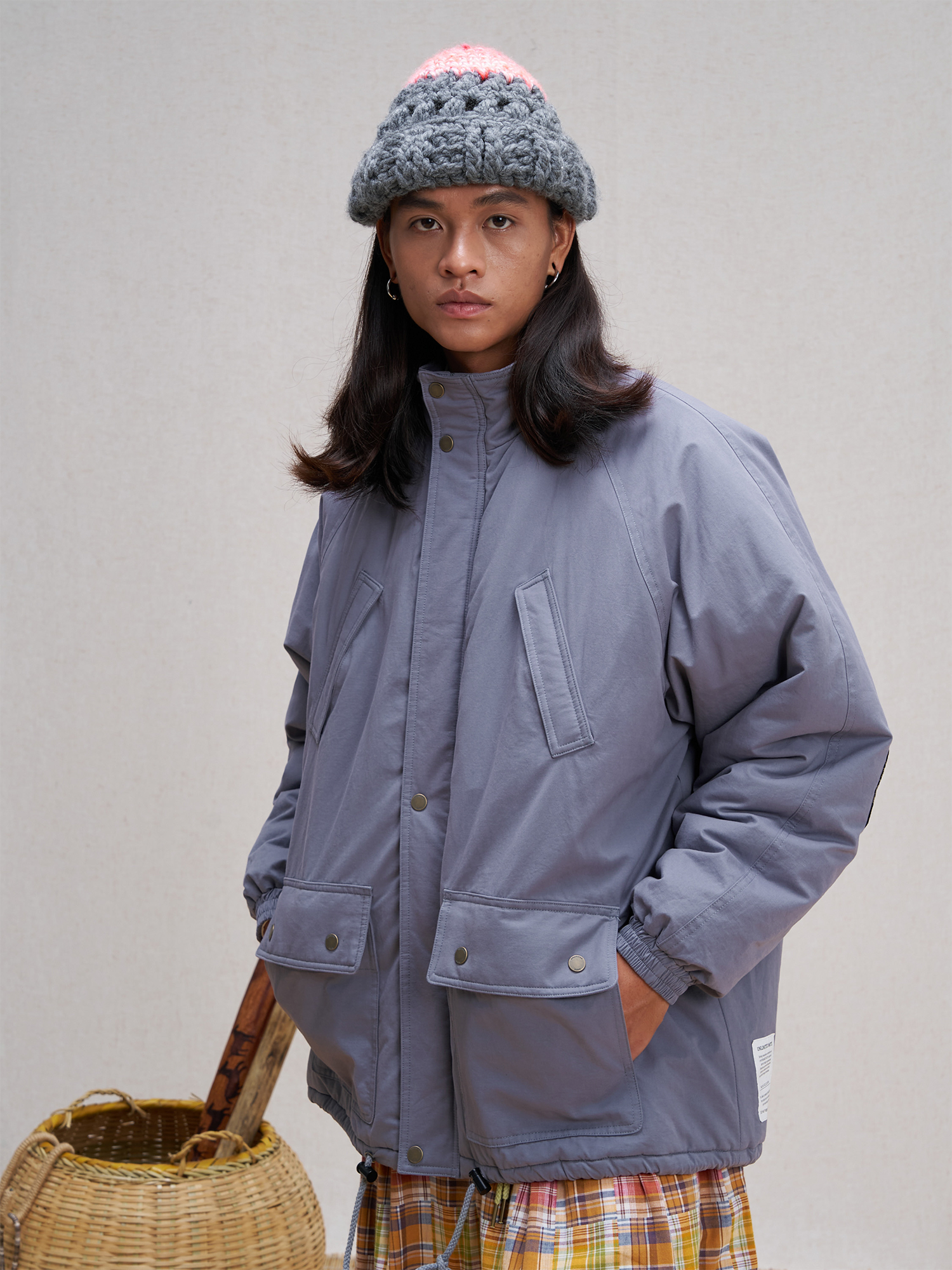 UNLIMITED MOTE Patchwork-Elbow Padded Utility Parka