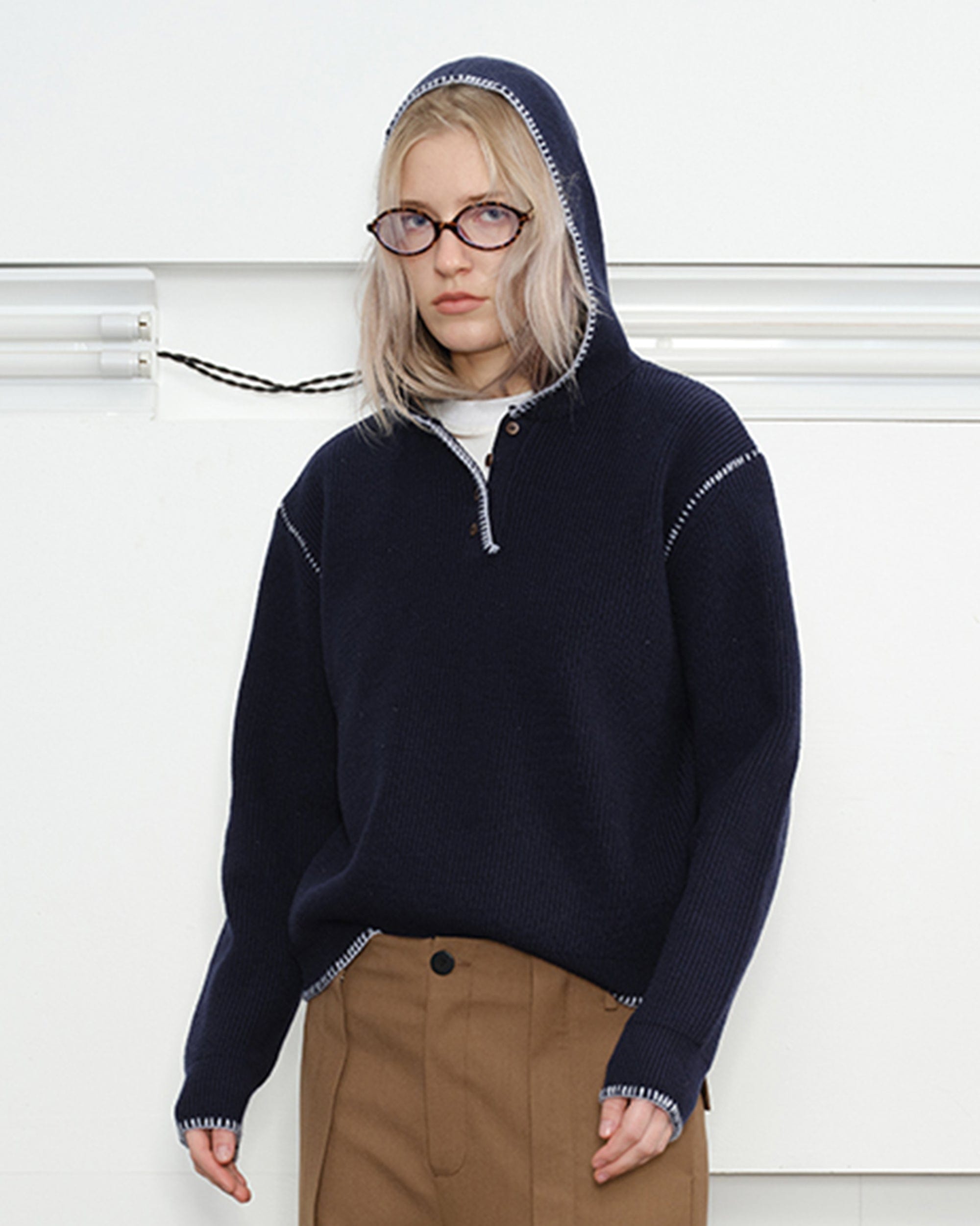 KREATE Stitched-Edges Hooded Sweater