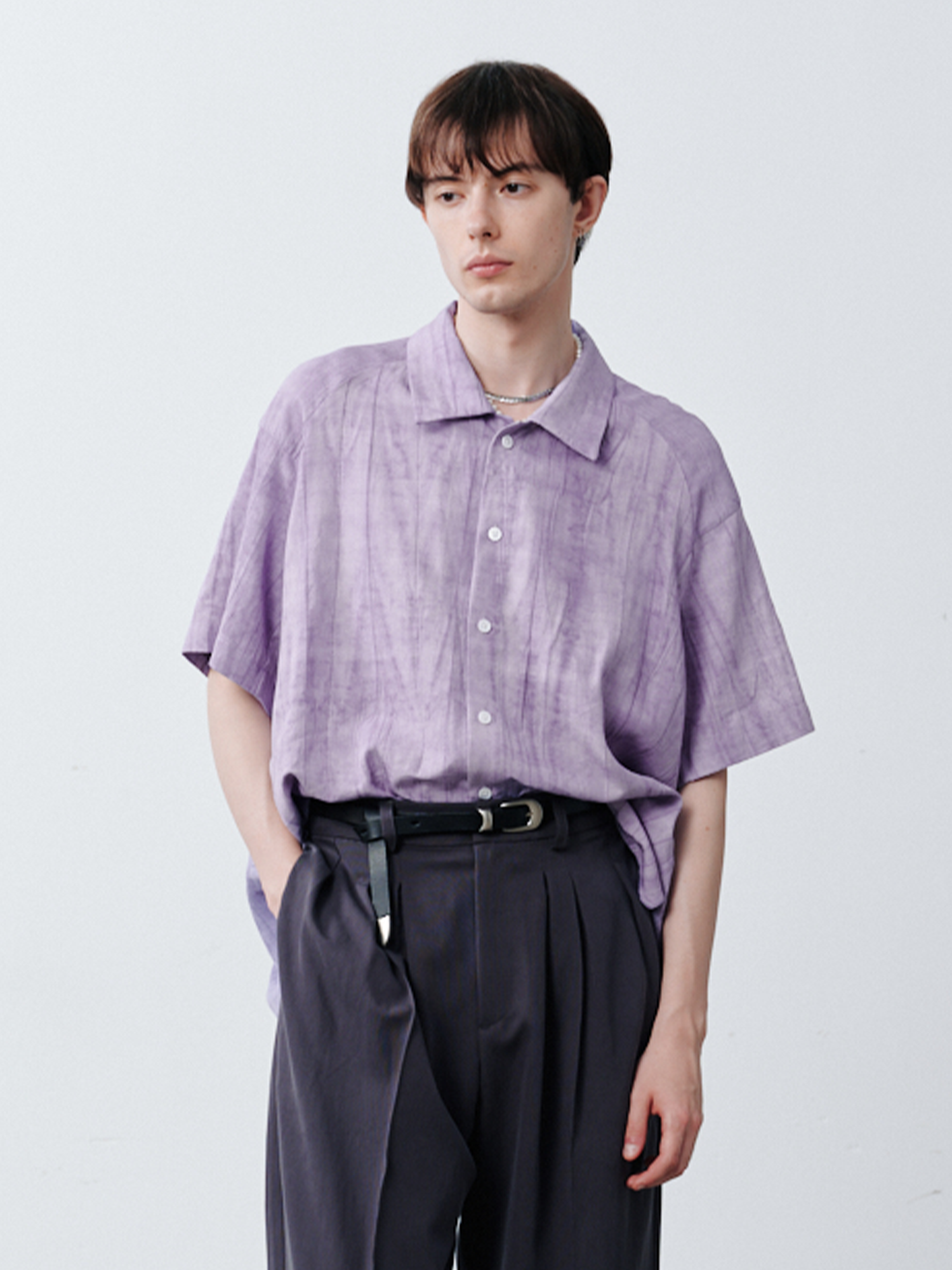 GRAINMUSTARD Crinkled Linen-Cotton Half Shirt, premium urban and streetwear designers apparel on PROJECTISR.com, GRAINMUSTARD