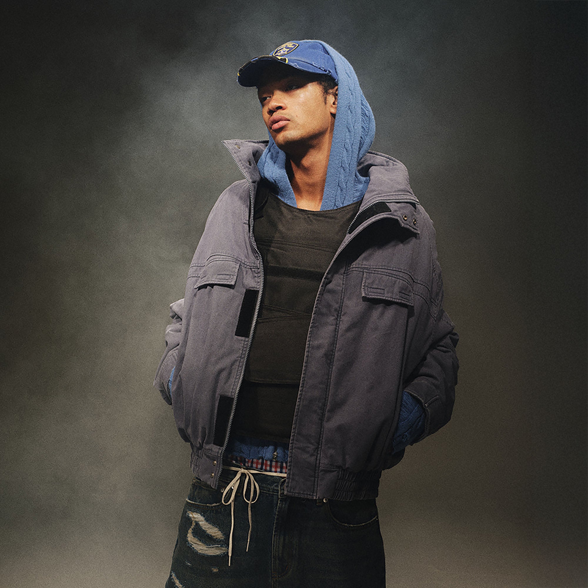 TRECLUB Washed Faux Fur Lined Bomber Jacket