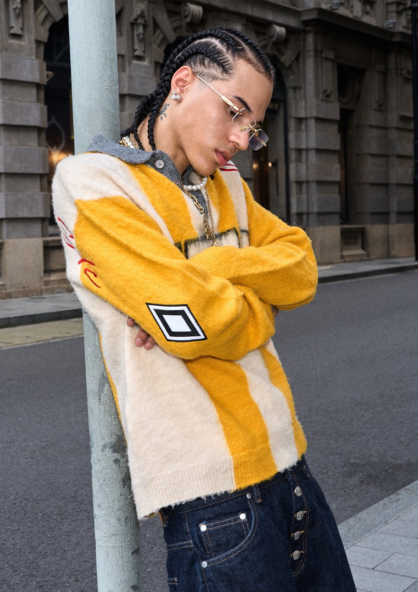STEEPC Striped Embroidered Fuzzy Polo Sweater, premium urban and streetwear designers apparel on PROJECTISR.com, STEEPC