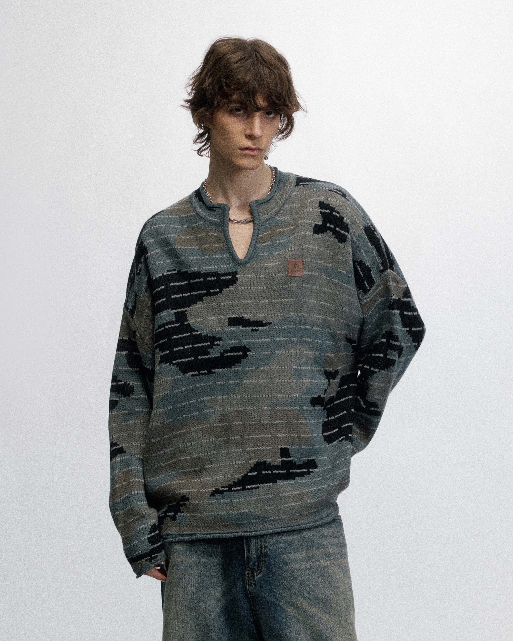 OVDY Modern Camo Stripe V-Neck Sweater