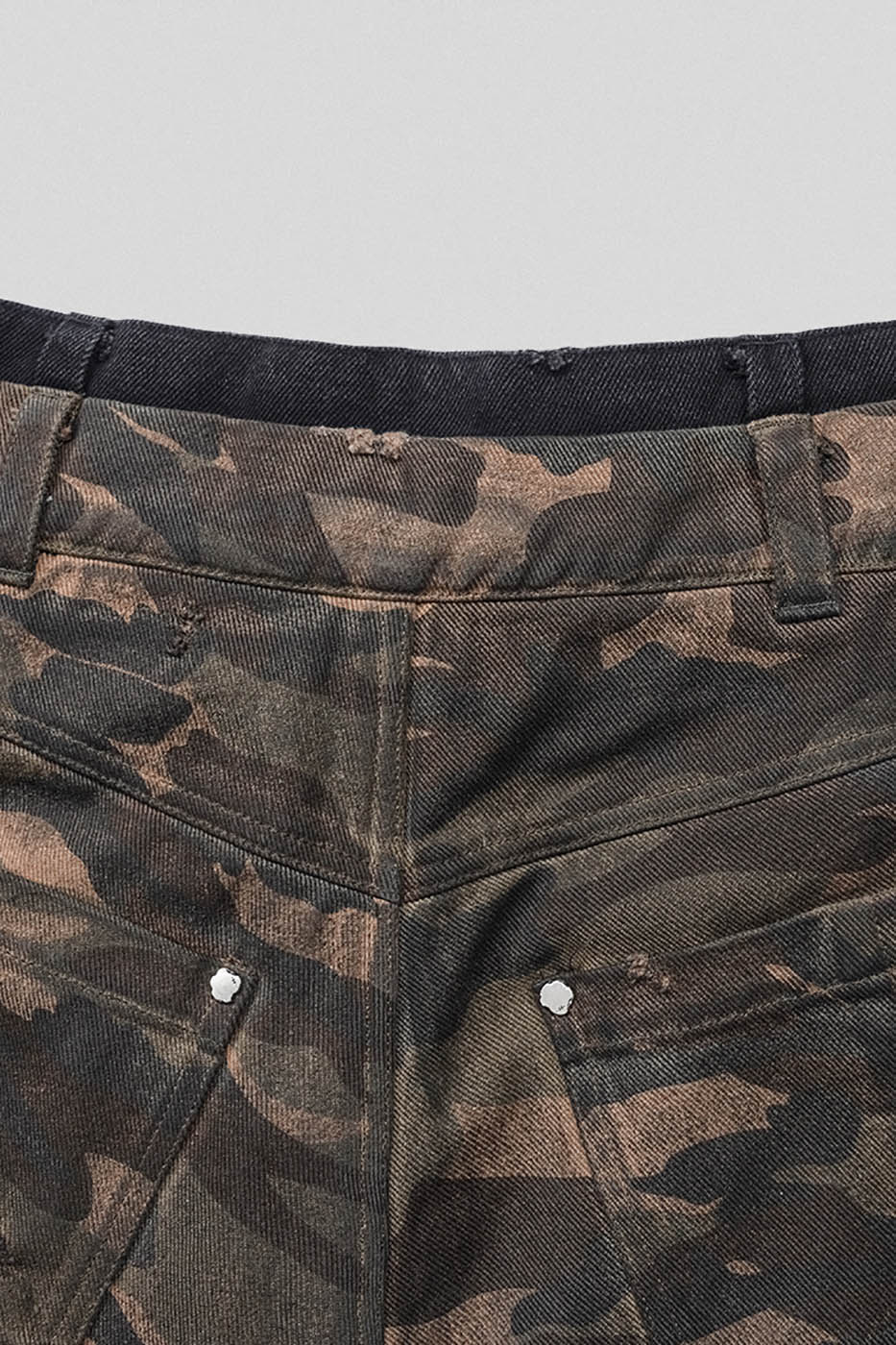 UNDERWATER Double-Layered Ripped Black Shorts Camo, premium urban and streetwear designers apparel on PROJECTISR.com, UNDERWATER