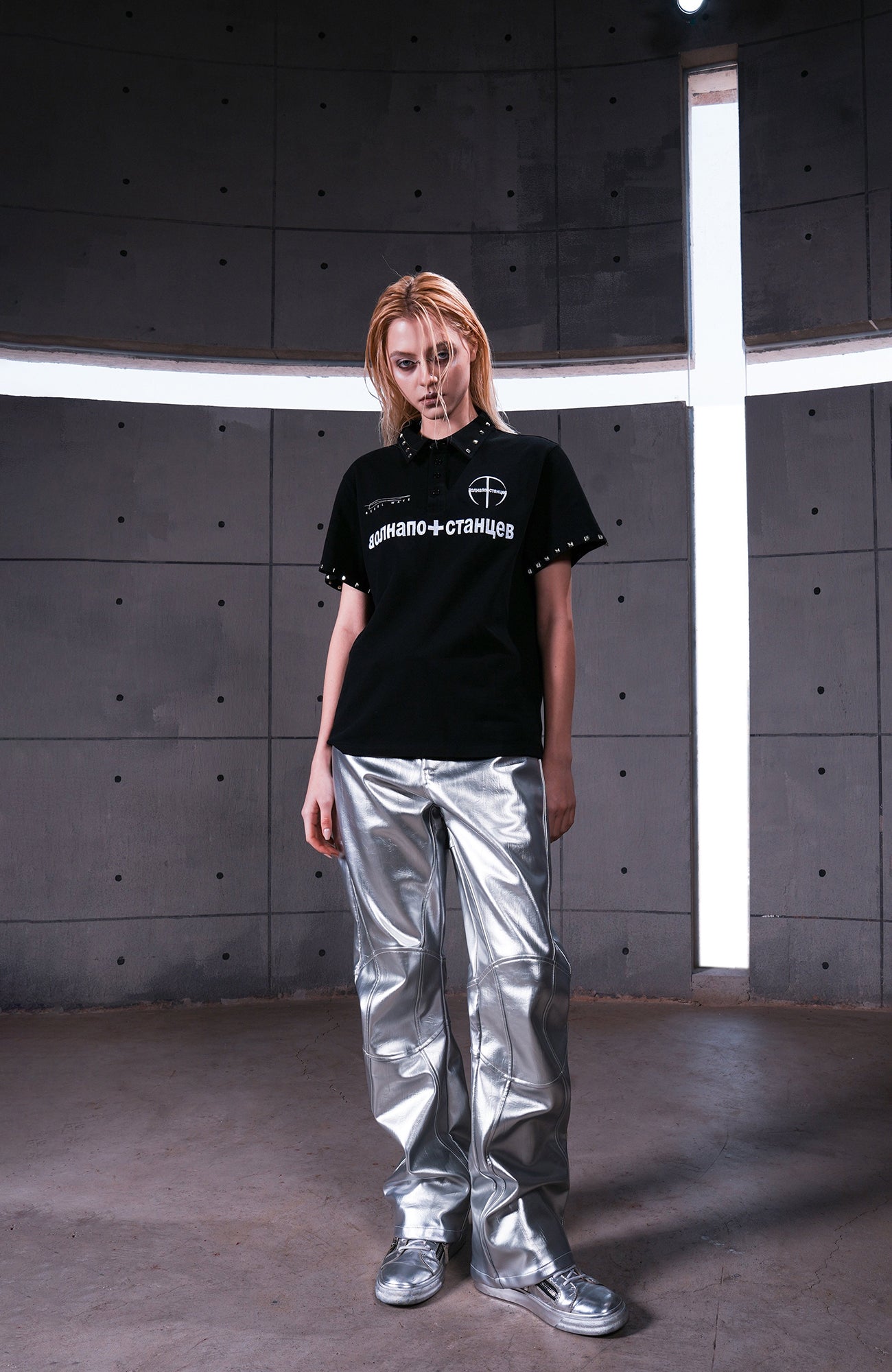 REBEL WAVE Studded LOGO Graphic Polo Shirt