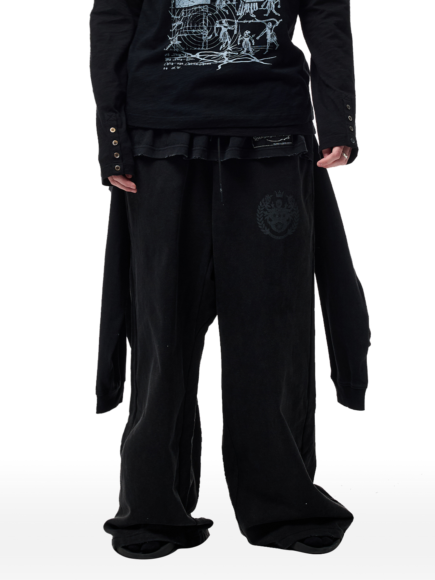 CYCYCY Layered Raw Edge Wide-Leg Sweatpants Black