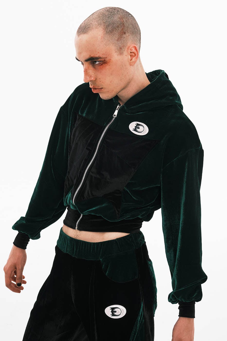 EMBRYO Dinosaur Velvet Cropped Zip-Up Hoodie, premium urban and streetwear designers apparel on PROJECTISR.com, EMBRYO