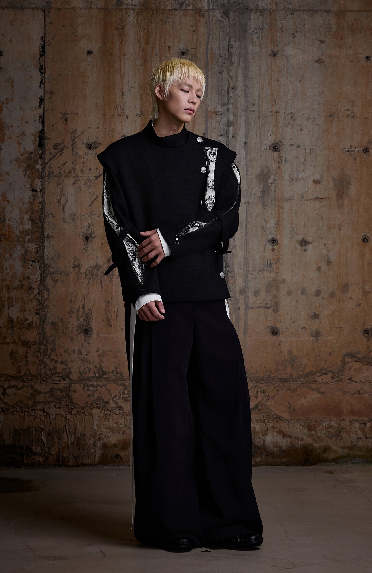 2000RSK Crinkled Detachable Ribbon Wide-Leg Trousers