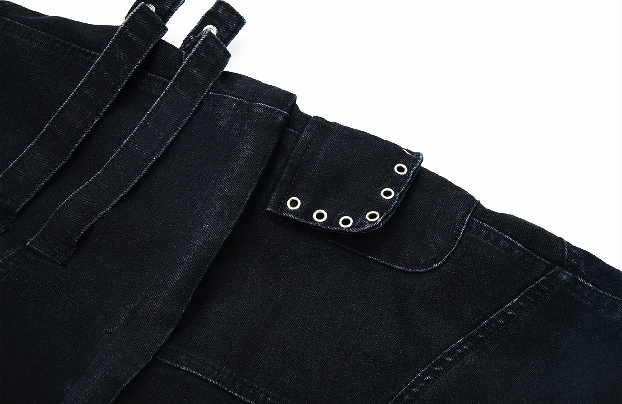 MOGONGSHE Detachable Drape-Strap Washed Jeans