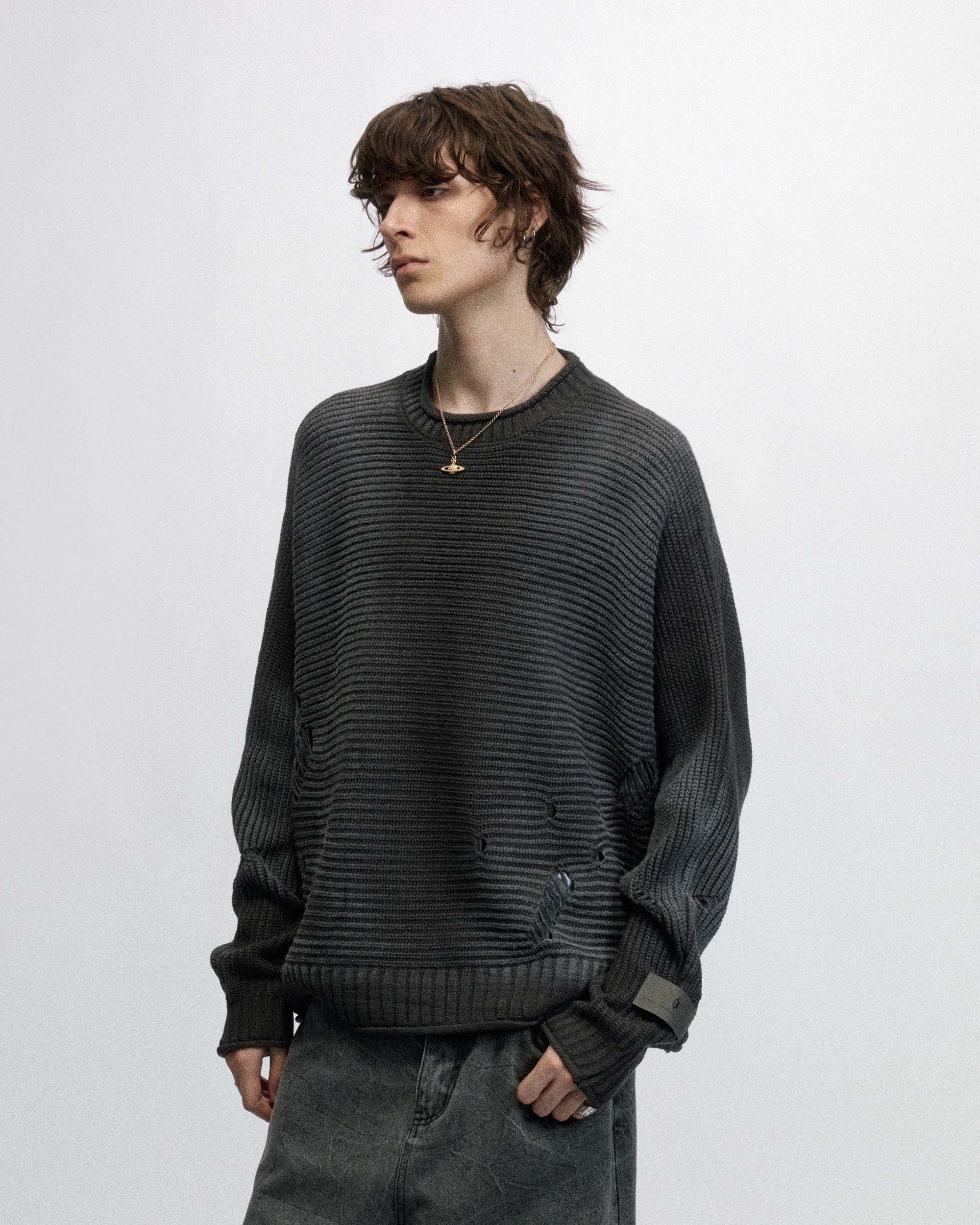 OVDY Faded Ripped Raw Edge Sweater