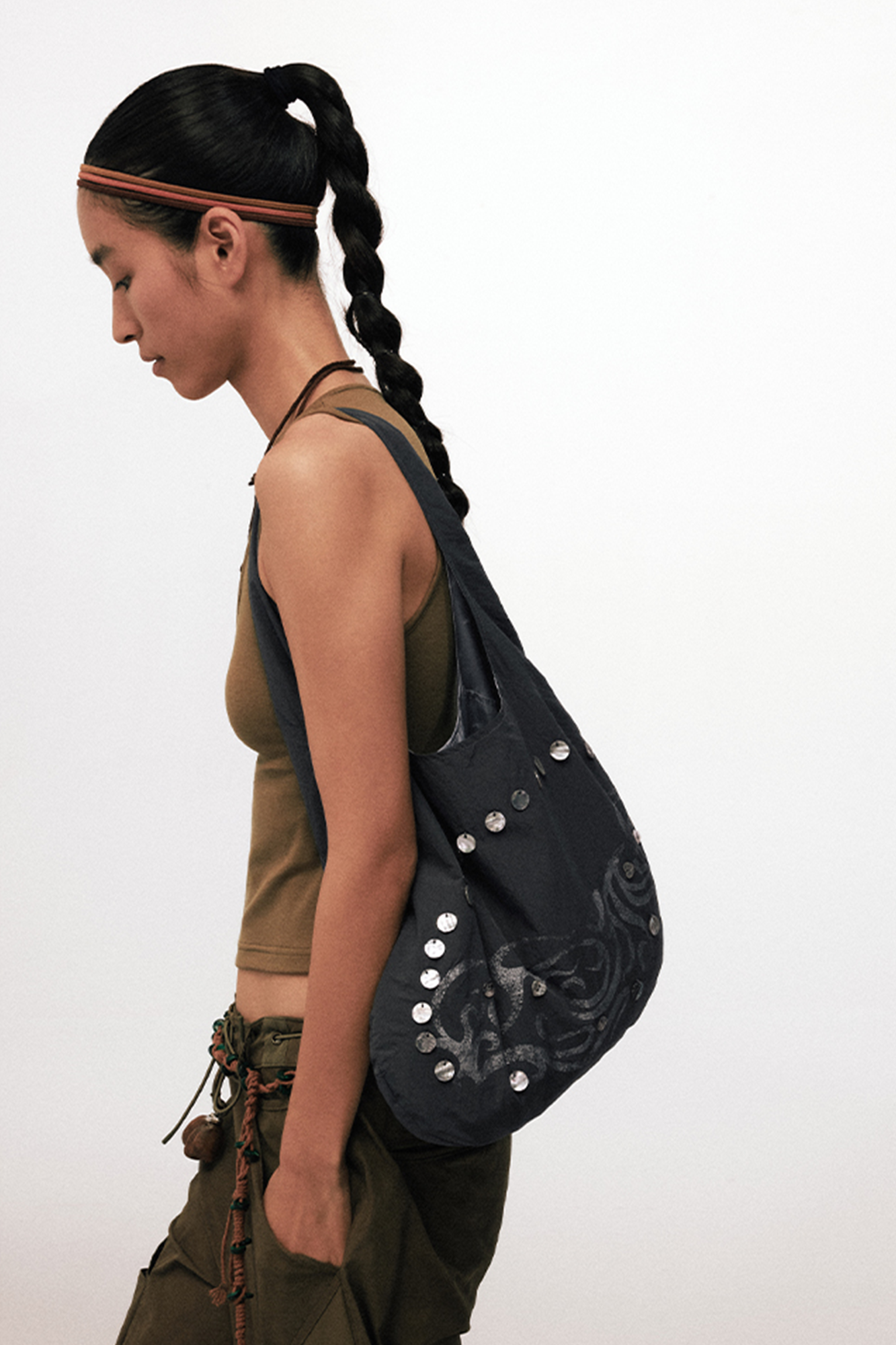 CONPCONP Tai Chi Disc-Embellished Canvas Shoulder Bag