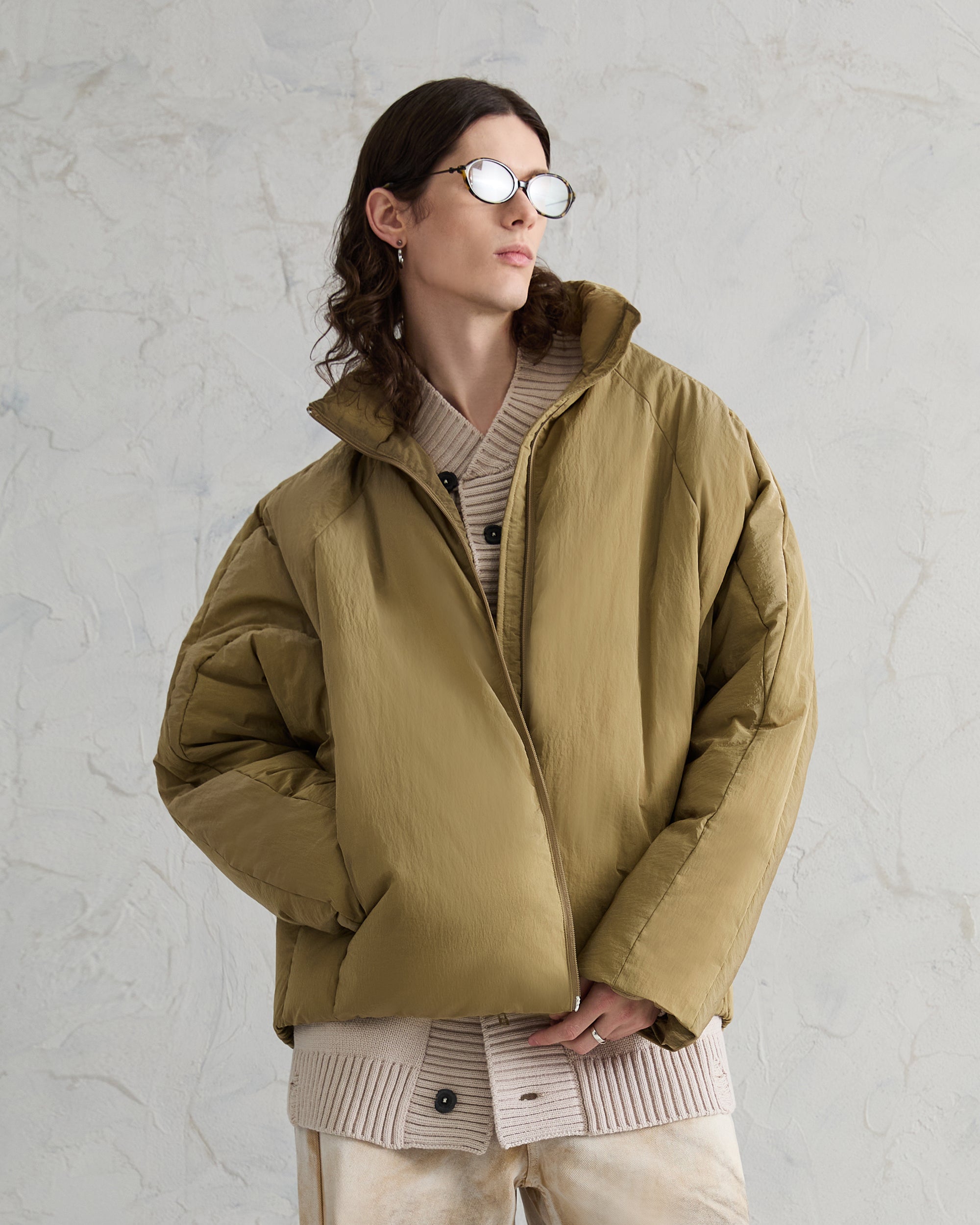 ORGANIC EMOTION Deconstructed Bat Silhouette Down Jacket