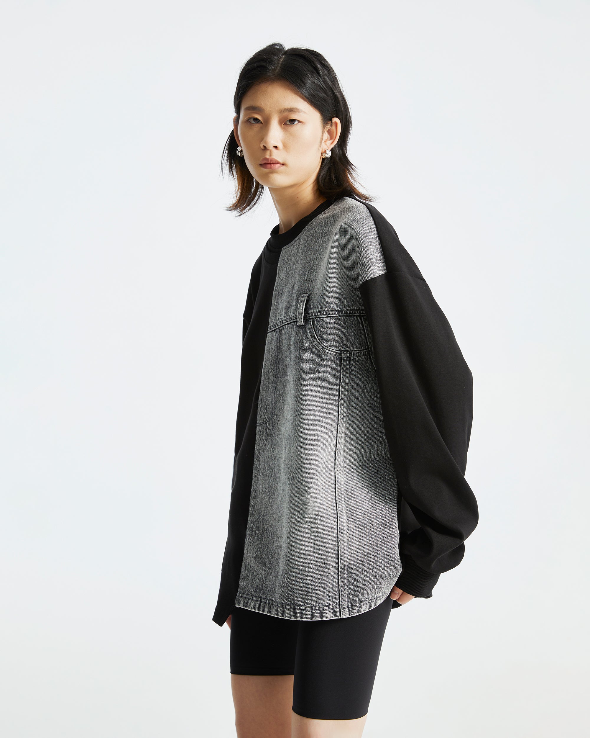 ORGANIC EMOTION Denim Spliced Long-Sleeve Tee