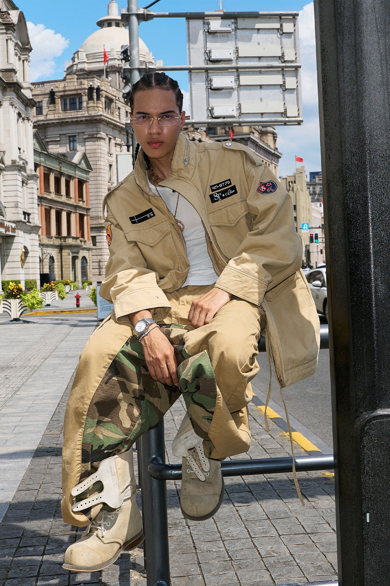 STEEPC Embroidered-Patch Multi-Pocket Oversized Jacket