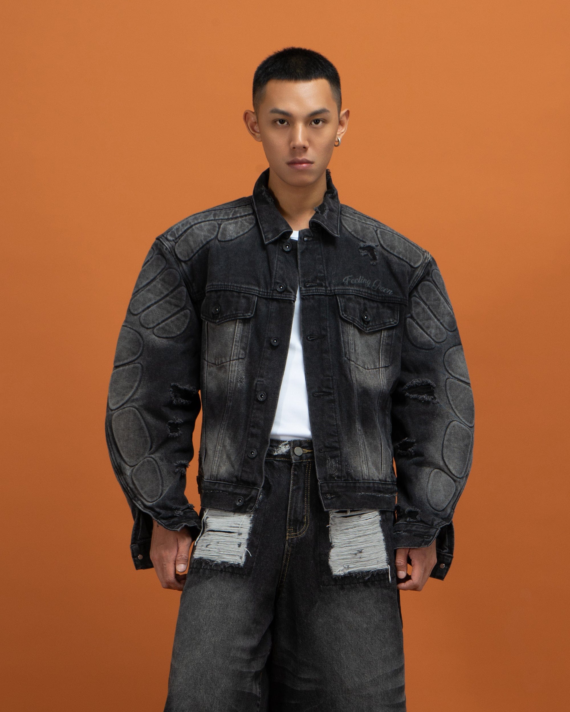 CLP Armor Padded Ripped Denim Biker Jacket