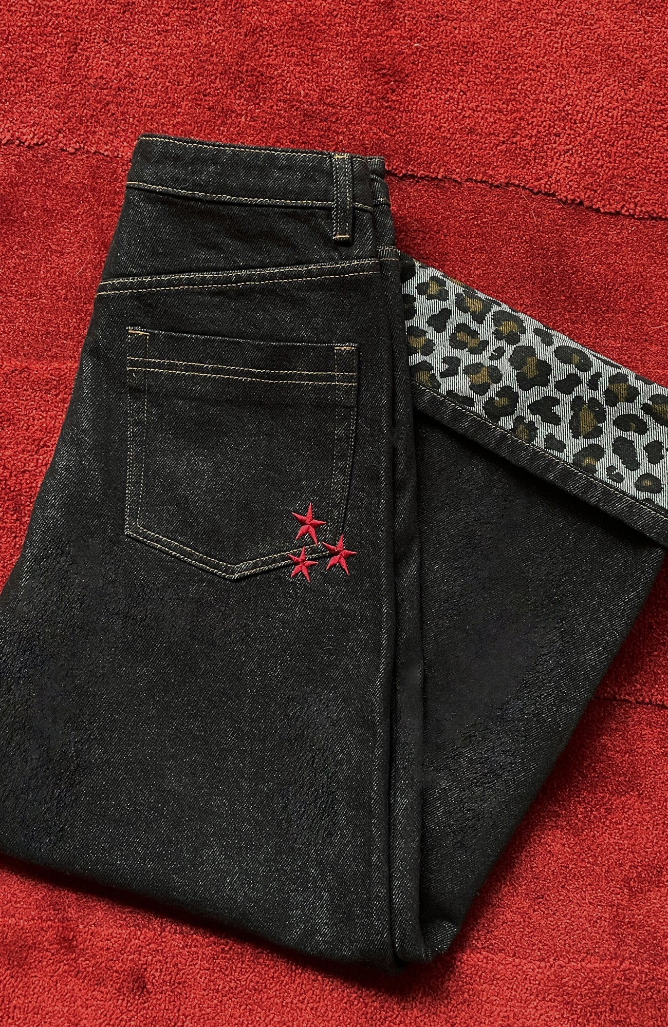 DONSMOKE Wide-Leg Star/ Leopard Cuffed Jeans, premium urban and streetwear designers apparel on PROJECTISR.com, DONSMOKE