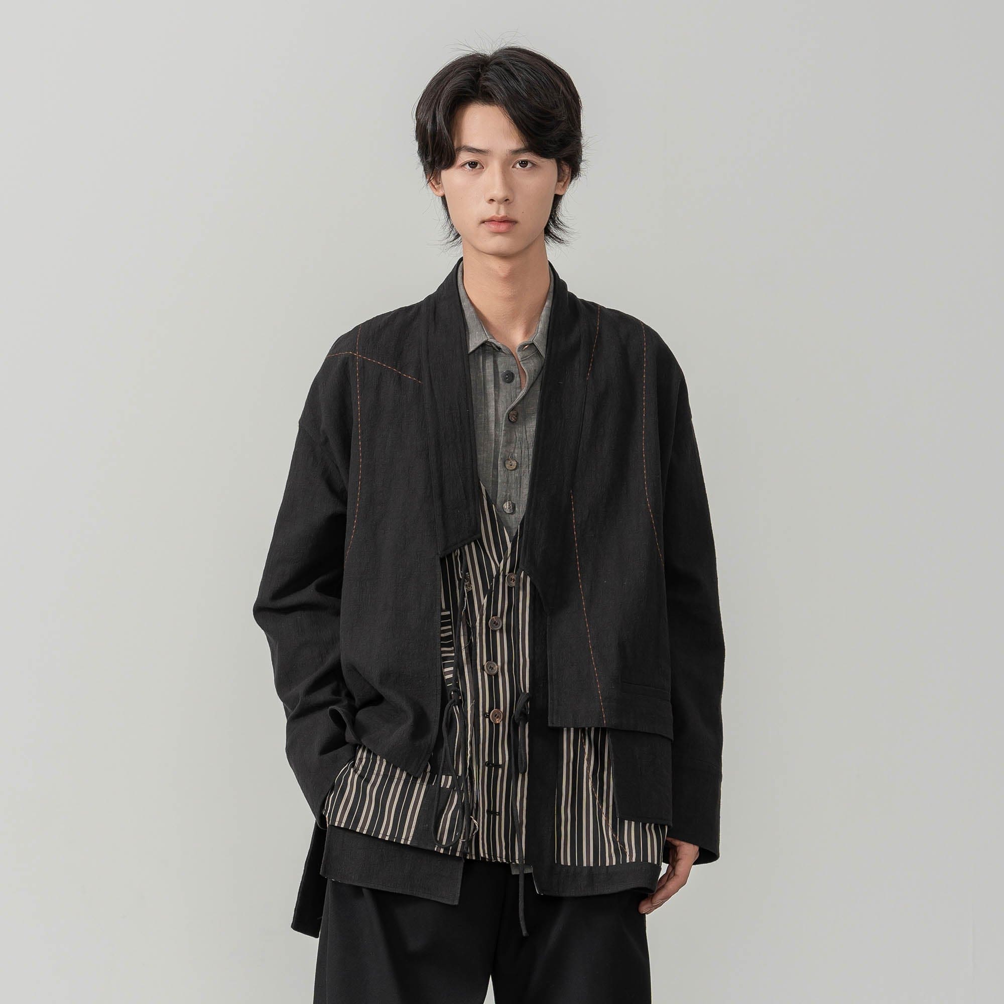 MOITIEDEPETALE Striped Layered Stitched Daoist Robe