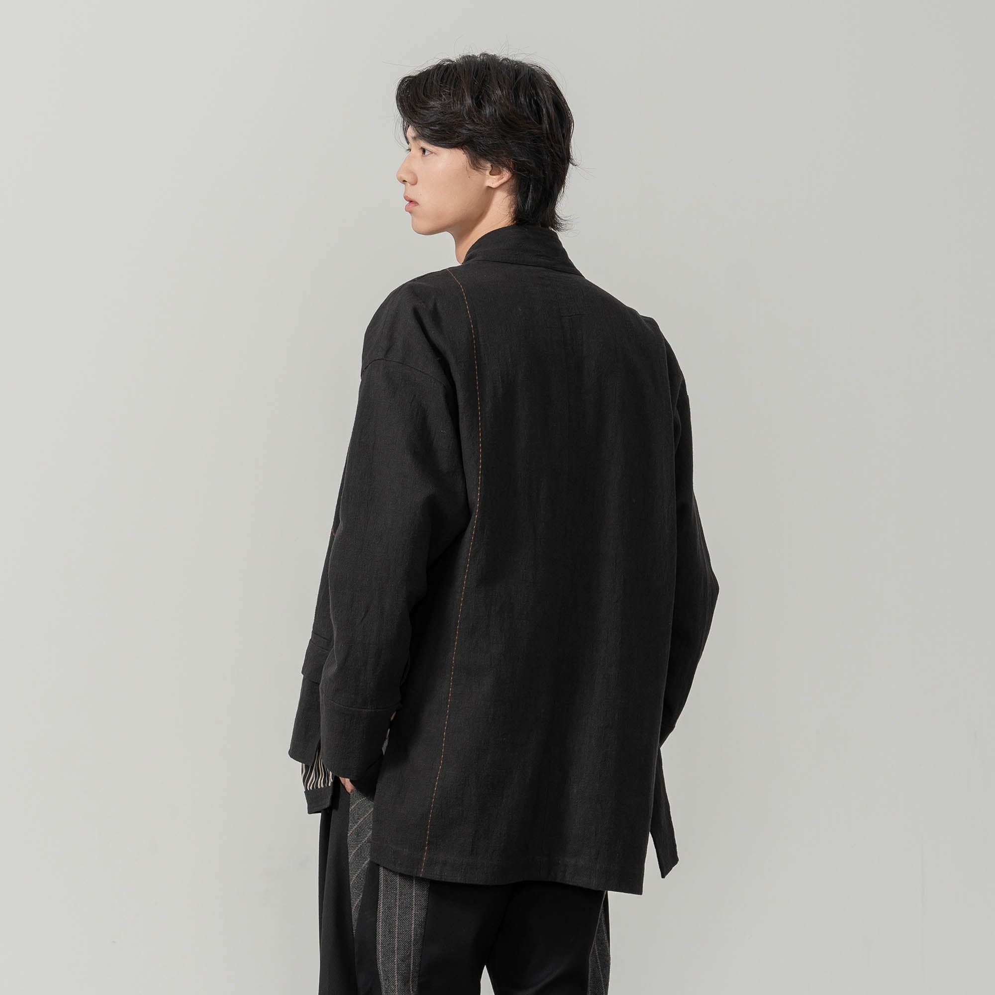 MOITIEDEPETALE Striped Layered Stitched Daoist Robe