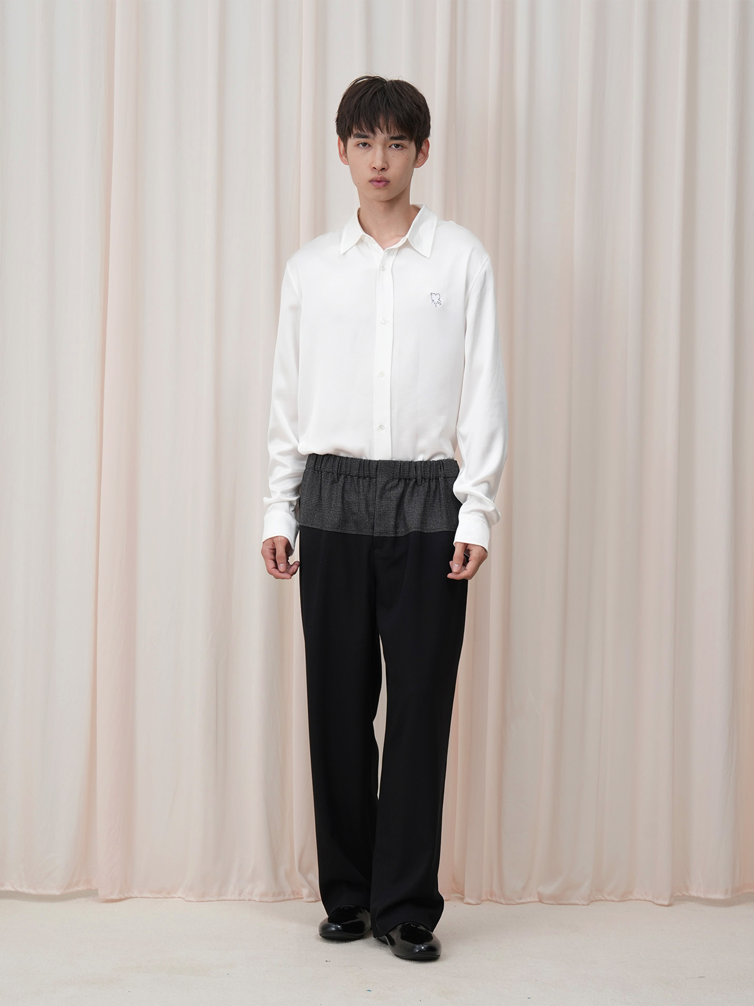 OUYANG WENJUN Contrast Spliced Elastic-Waist Trousers, premium urban and streetwear designers apparel on PROJECTISR.com, OUYANG WENJUN