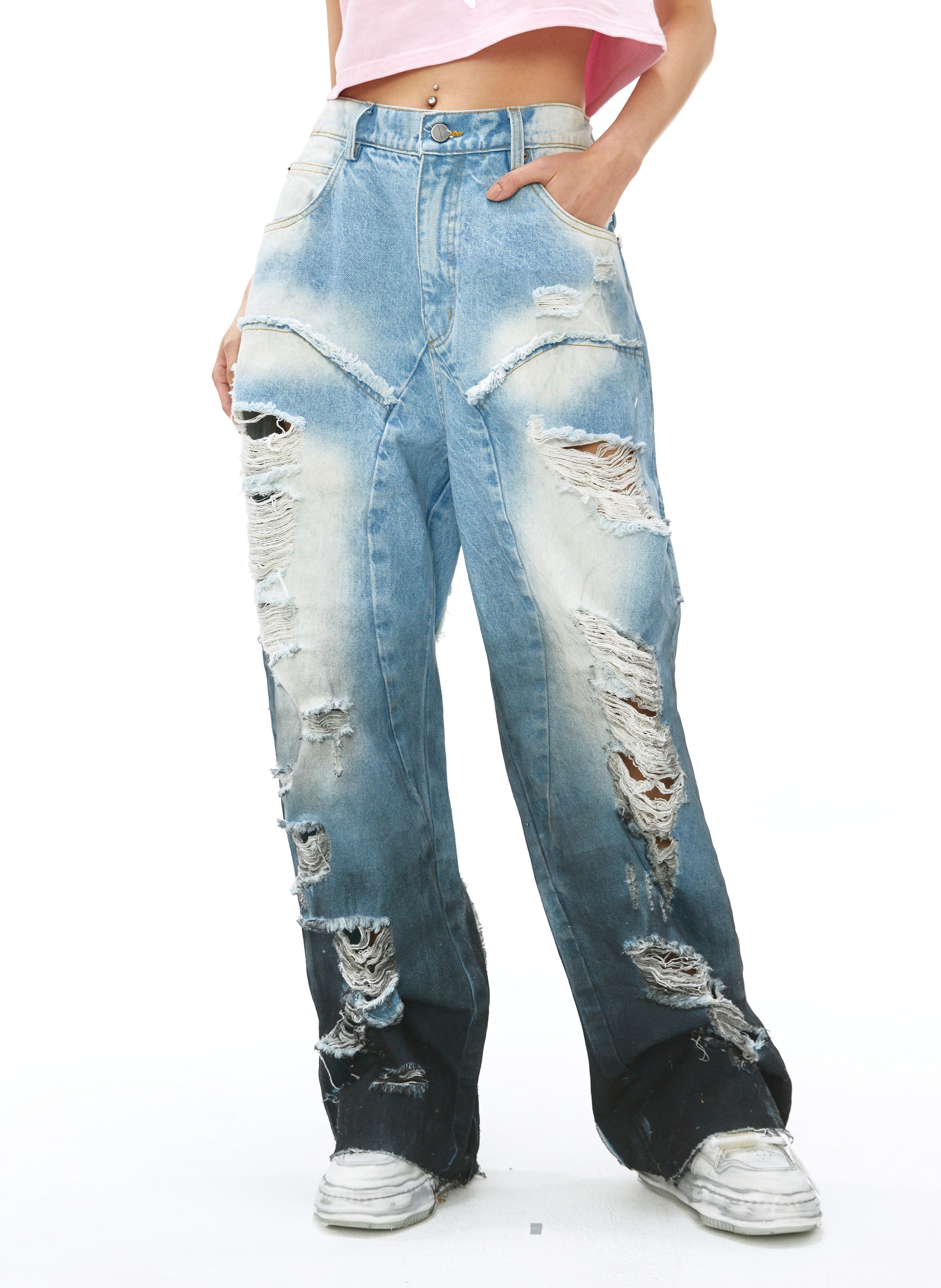 VANN VALRENCE Distressed Gradient Wash Structural Ripped Jeans, premium urban and streetwear designers apparel on PROJECTISR.com, VANN VALRENCE