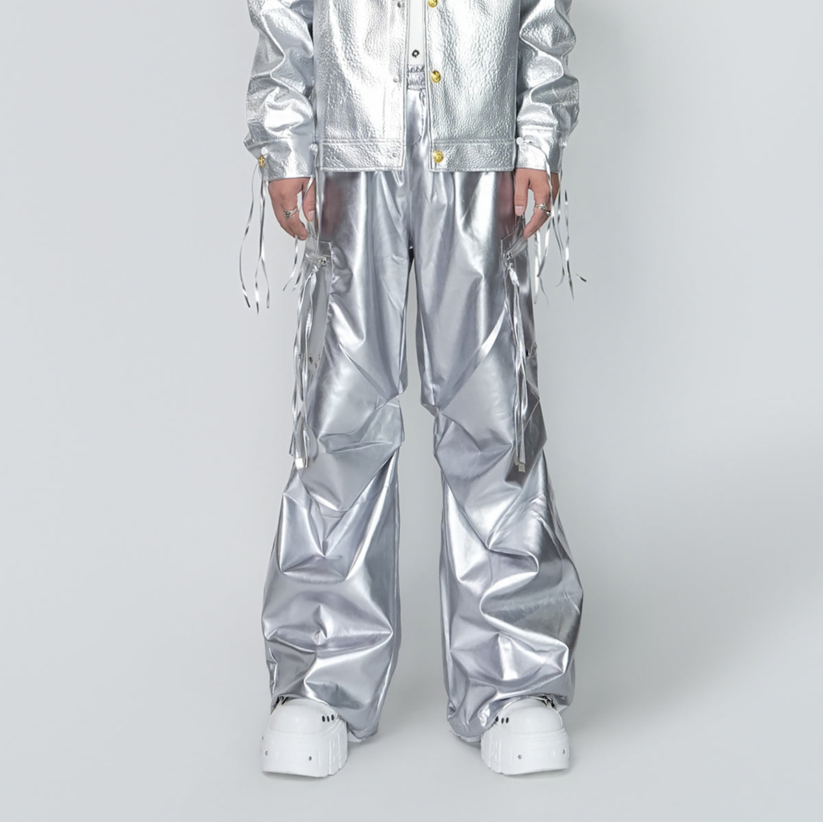 VE2 Metallic Coated Cargo Pants