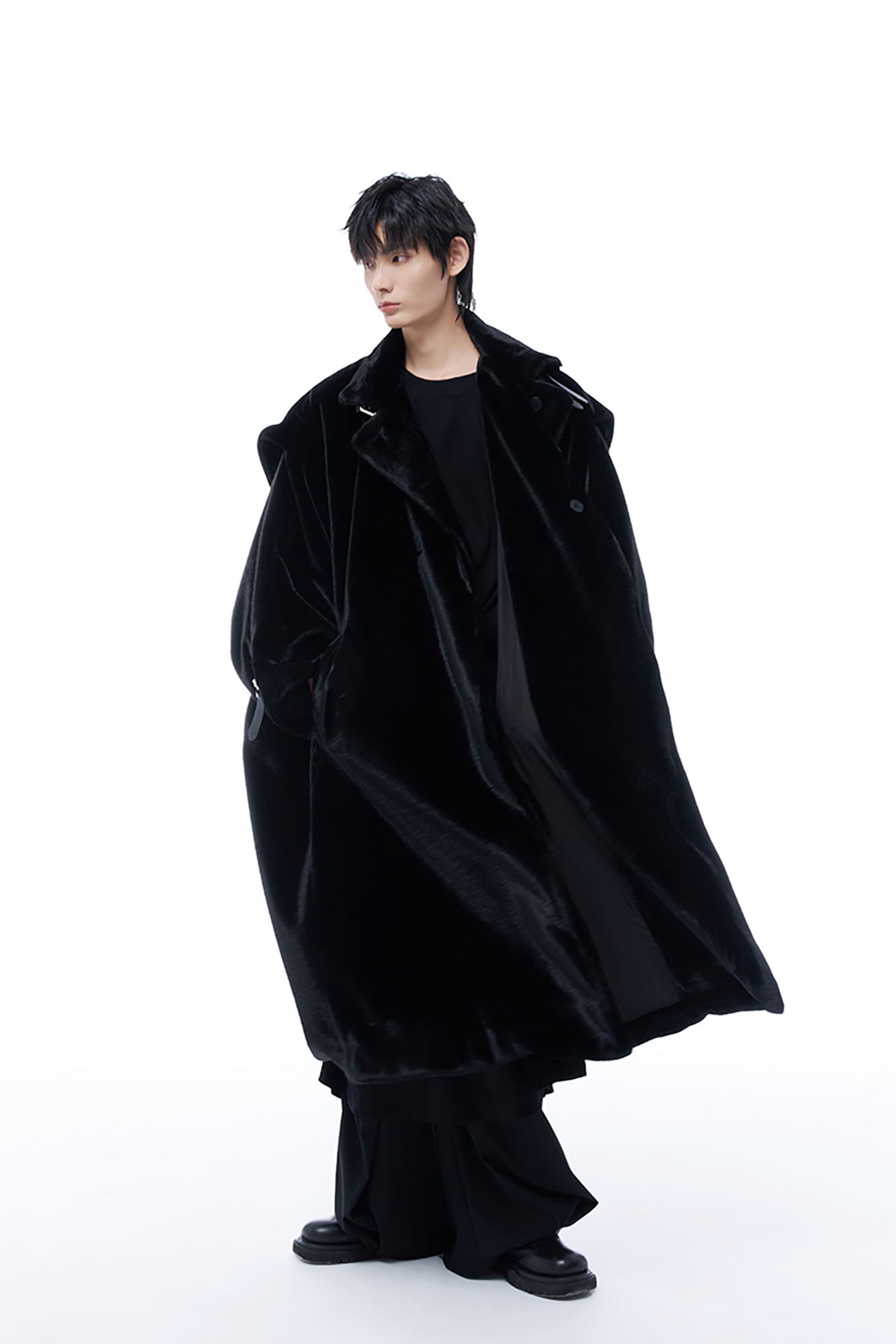 TUIMU Belted High Collar Faux Mink Overcoat, premium urban and streetwear designers apparel on PROJECTISR.com, TUIMU